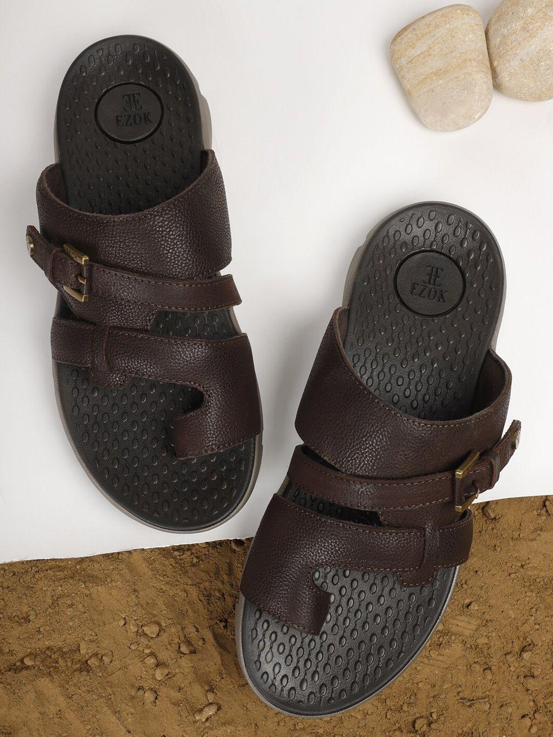 EZOK Men Textured Leather Comfort Sandals