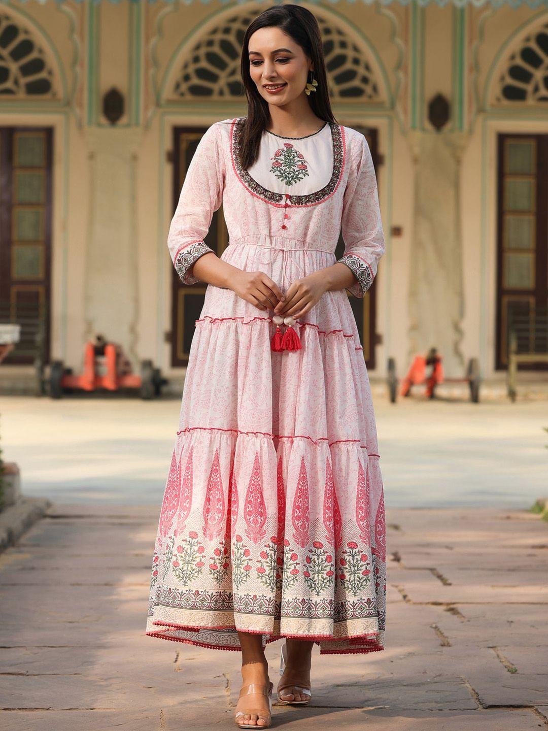 juniper-white-&-pink-printed-cotton-tiered-maxi-ethnic-dresses