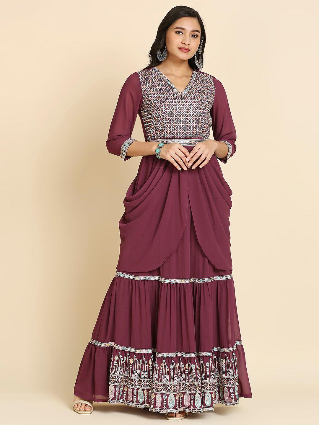 MADHURAM Embroidered Fit & Flare Maxi ethnic Dress With Belt
