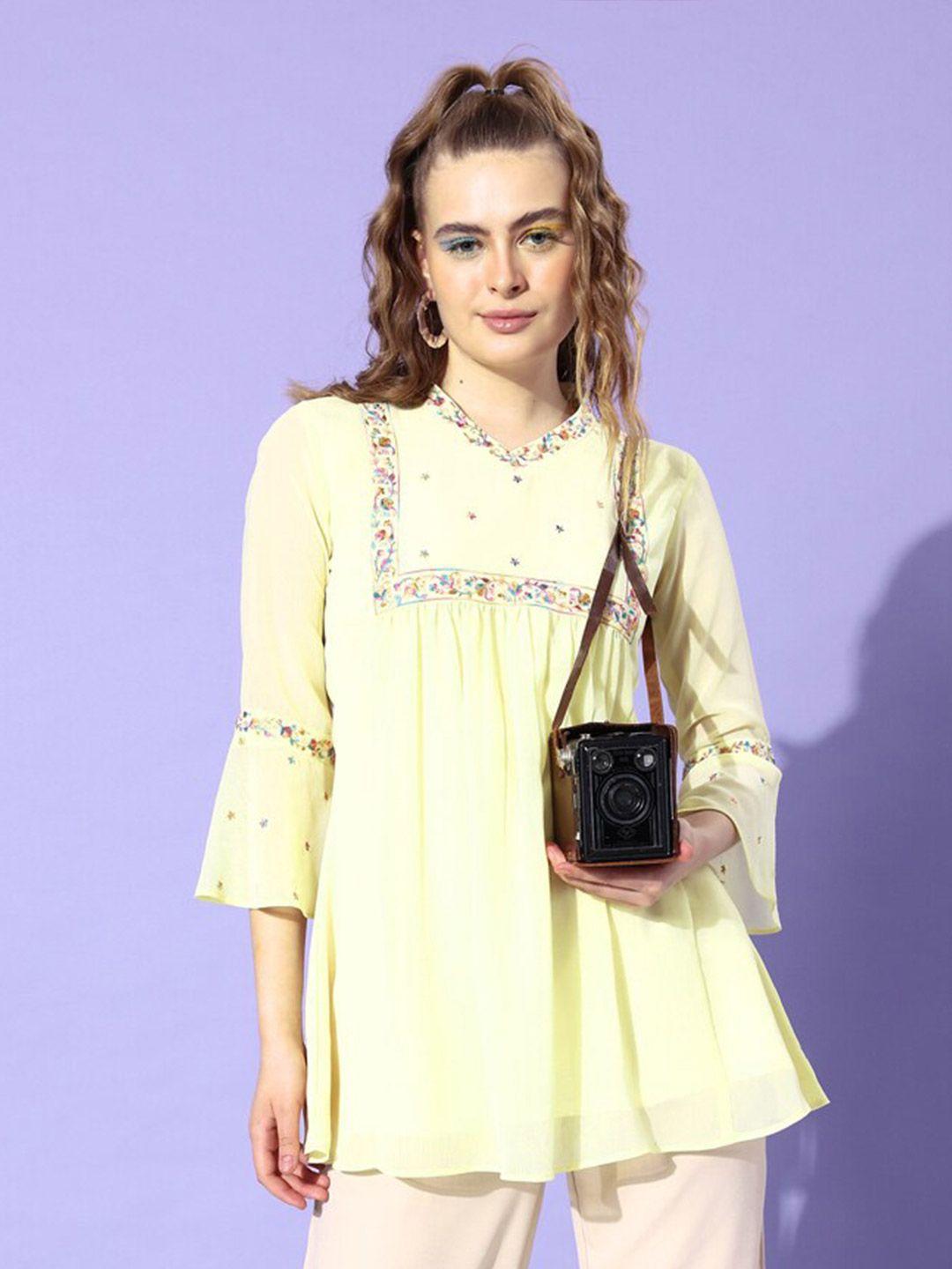dressberry-floral-embroidered-v-neck-bell-sleeves-chiffon-empire-top