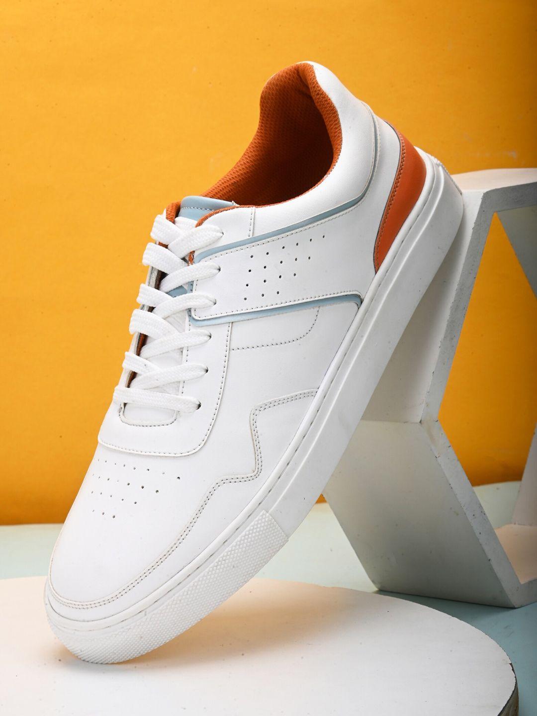 HRX by Hrithik Roshan Men White And Orange Perforated Lightweight Sneakers
