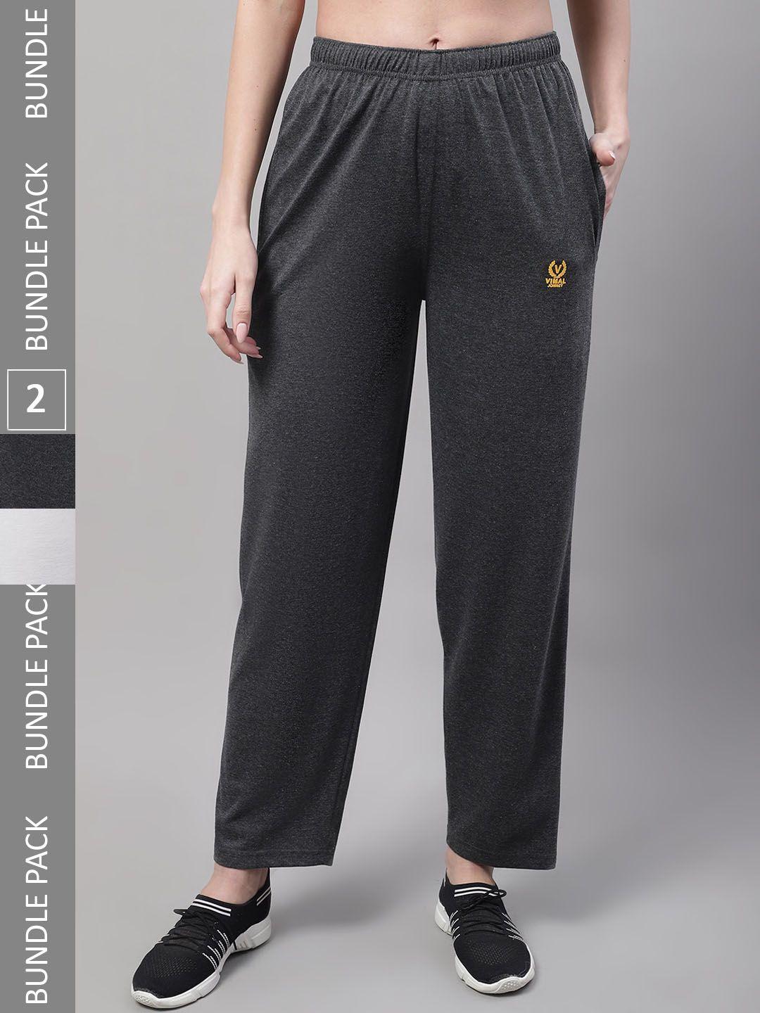 vimal-jonney-women-pack-of-2-mid-rise-regular-fit-cotton-track-pants