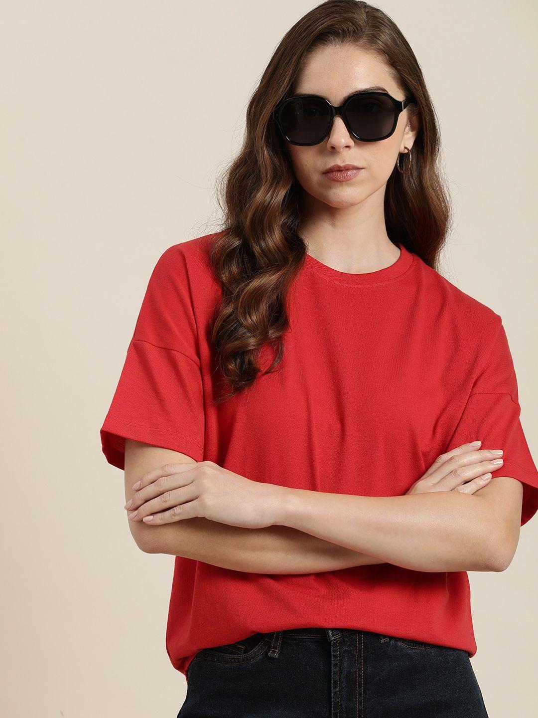 Moda Rapido Pure Cotton Drop-Shoulder Sleeves T-shirt
