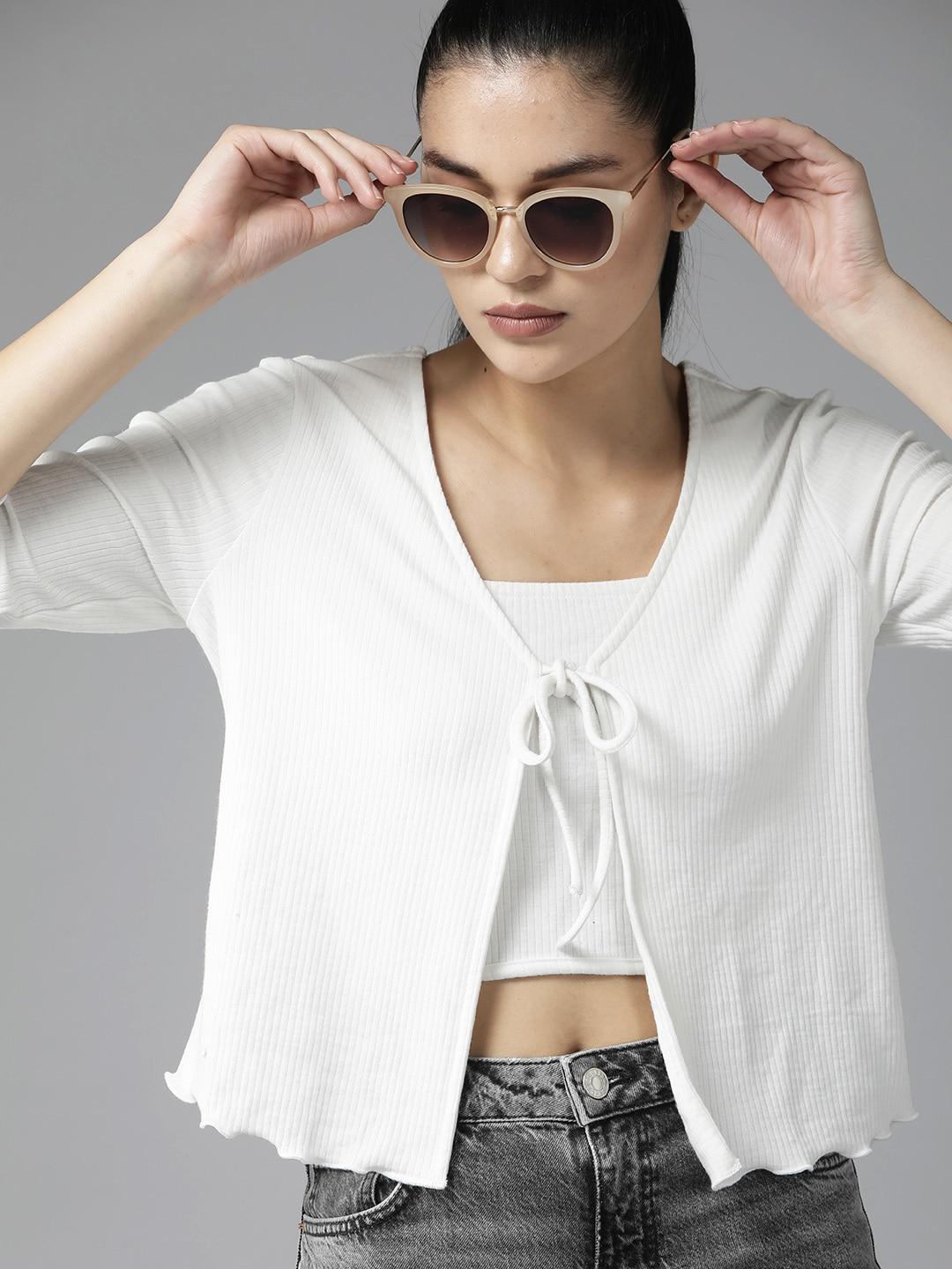 Roadster Solid Cotton Crop Top with Shrug