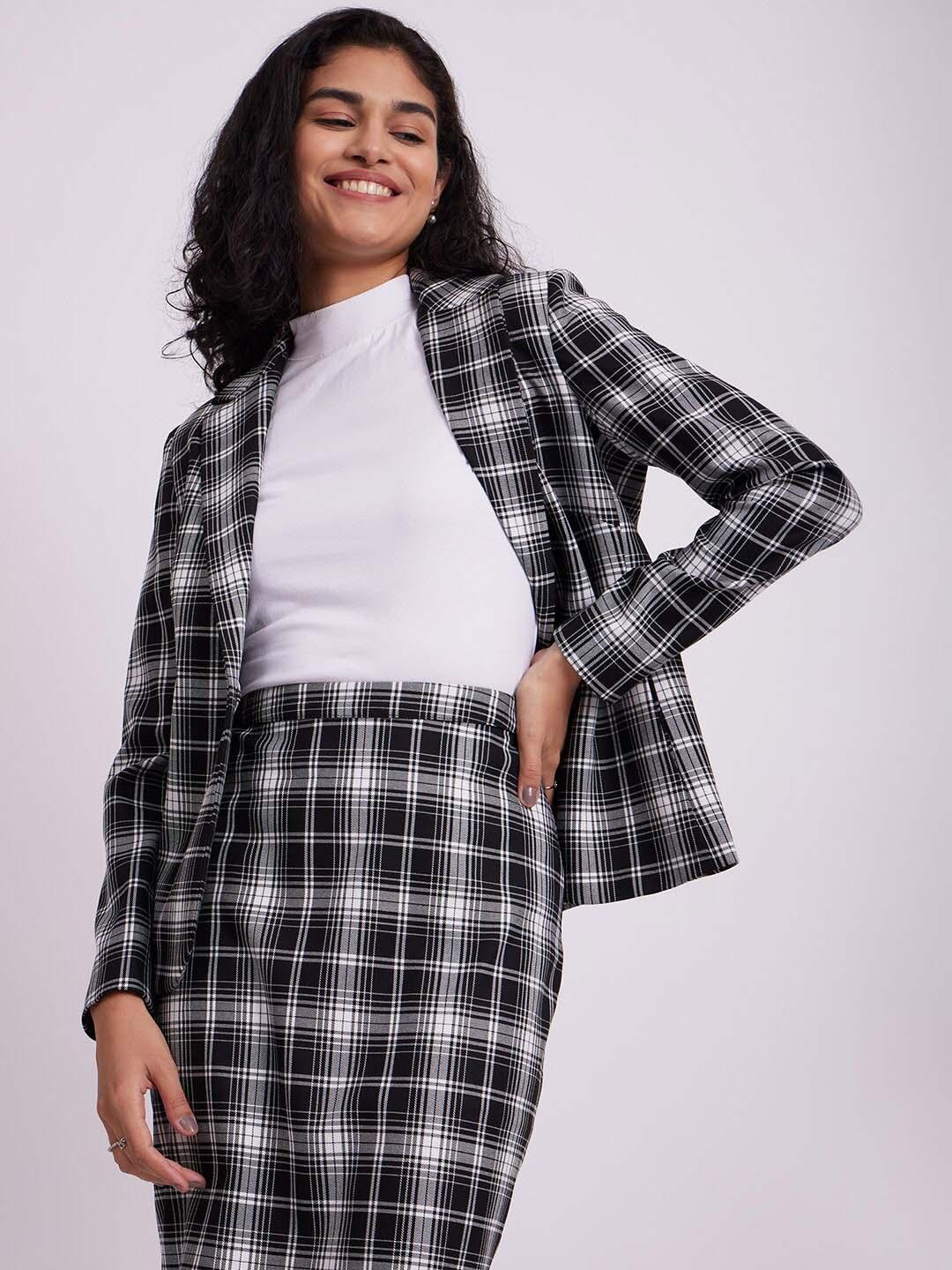 FableStreet Women Checked Tailored Fit Single Breasted Casual Blazer