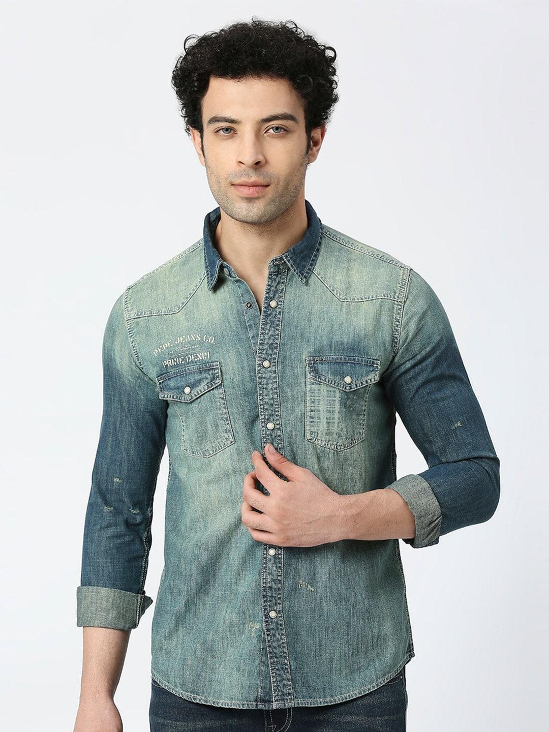 Pepe Jeans Standard Faded Opaque Casual Cotton Shirt
