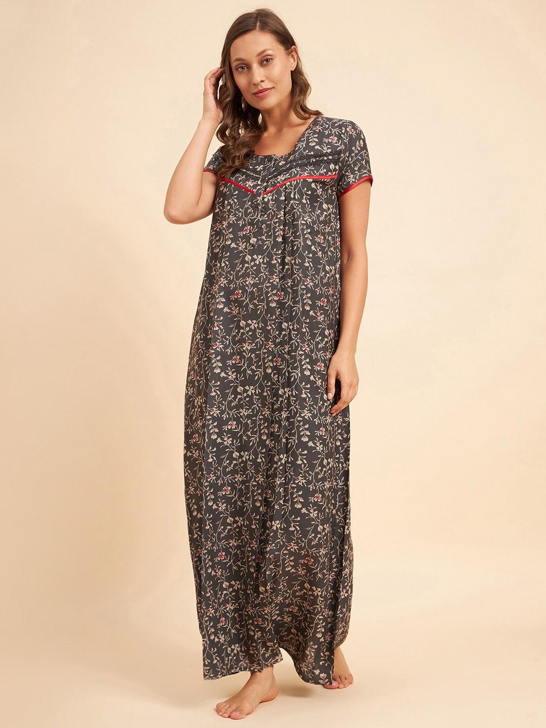 Sweet Dreams Grey & White Floral Printed Maxi Nightdress