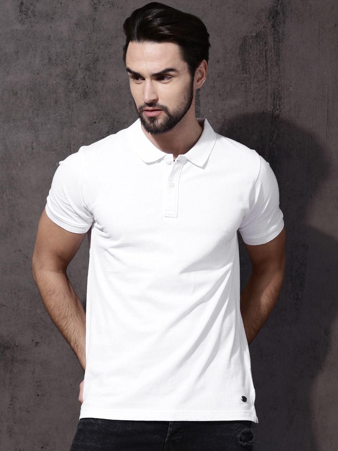 Roadster Men White Polo Collar T-shirt