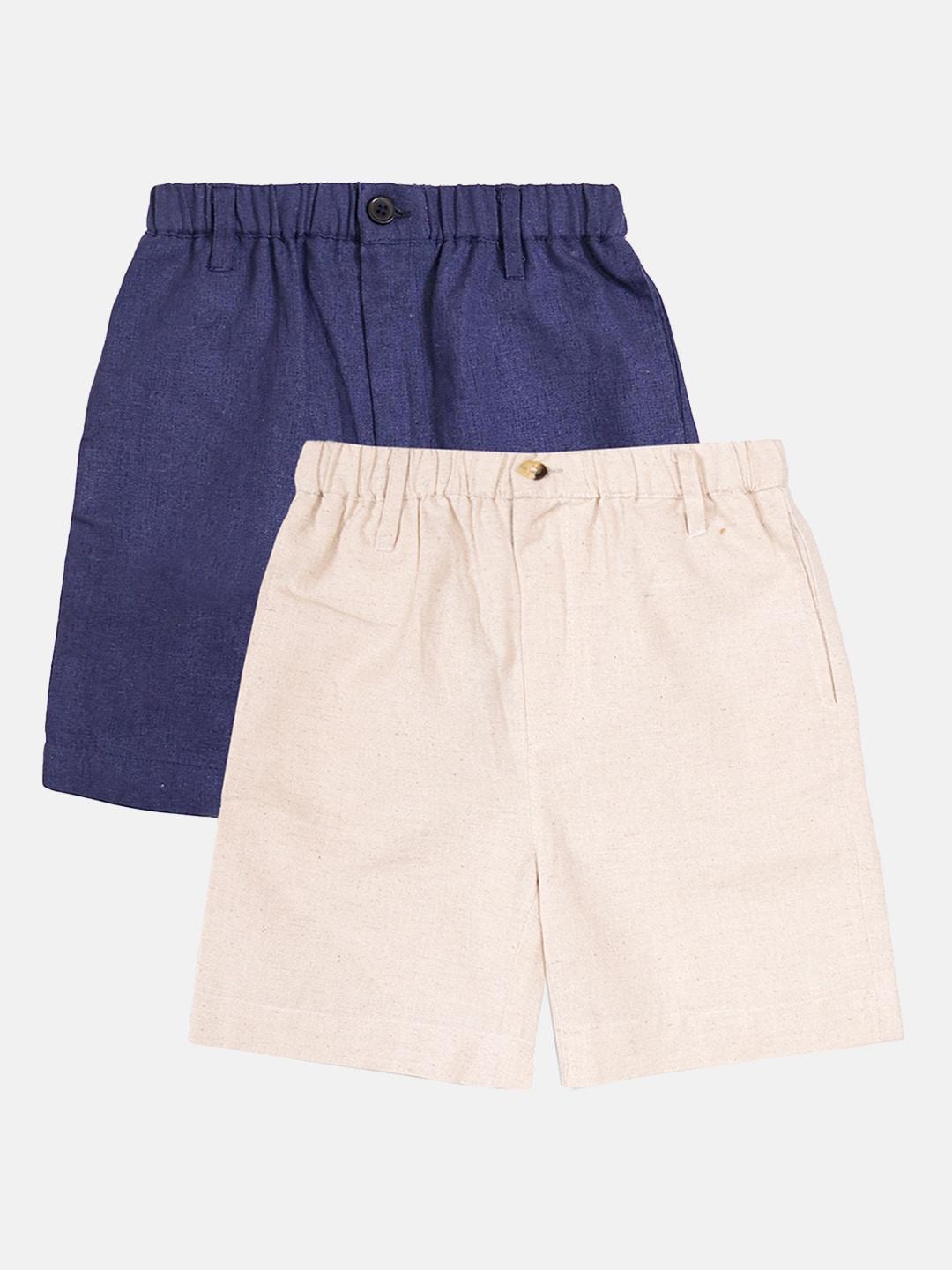Whistle & Hops Boys Pack Of 2 Mid Rise Linen Chino Shorts