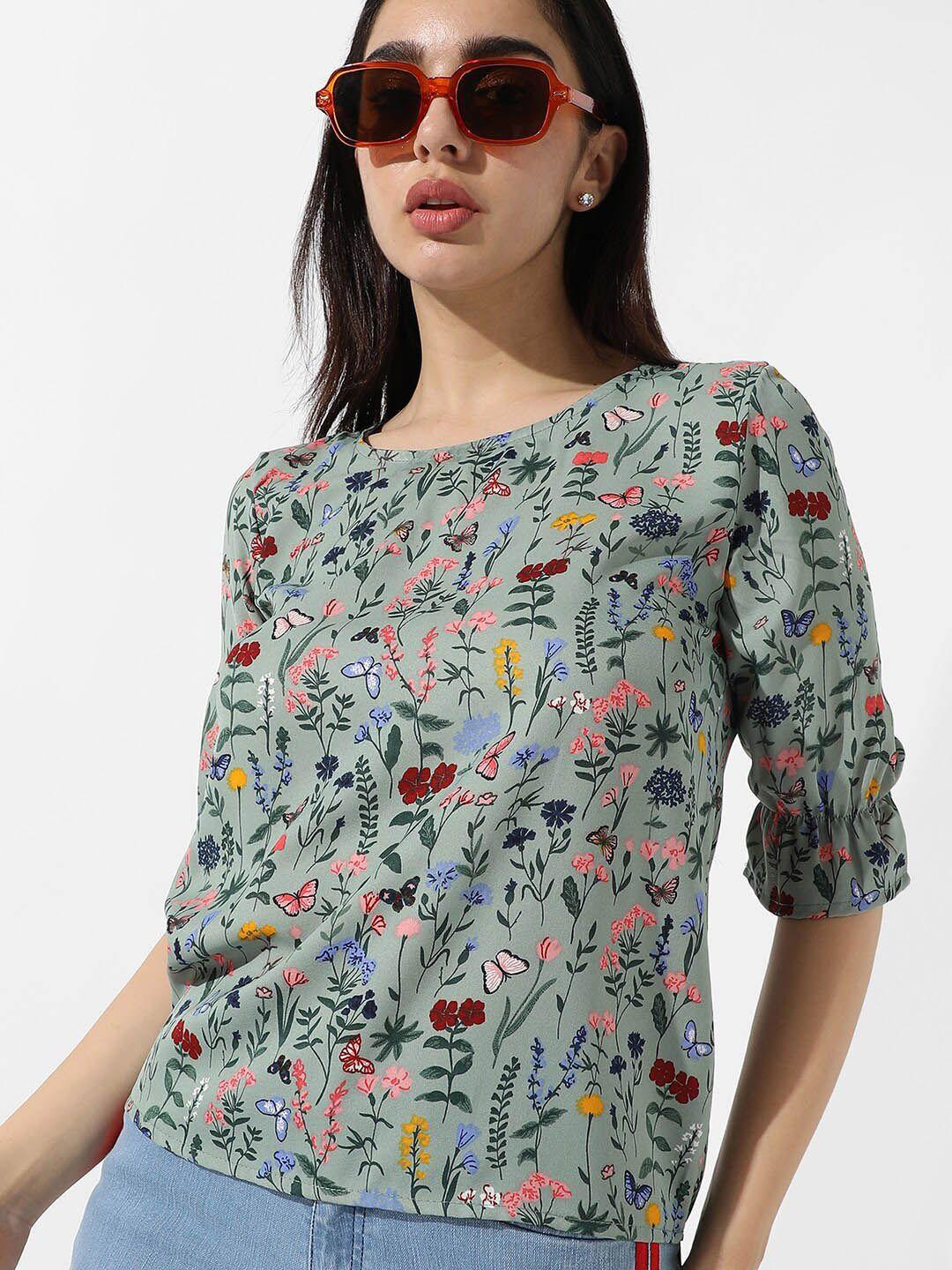 campus-sutra-green-floral-print-top