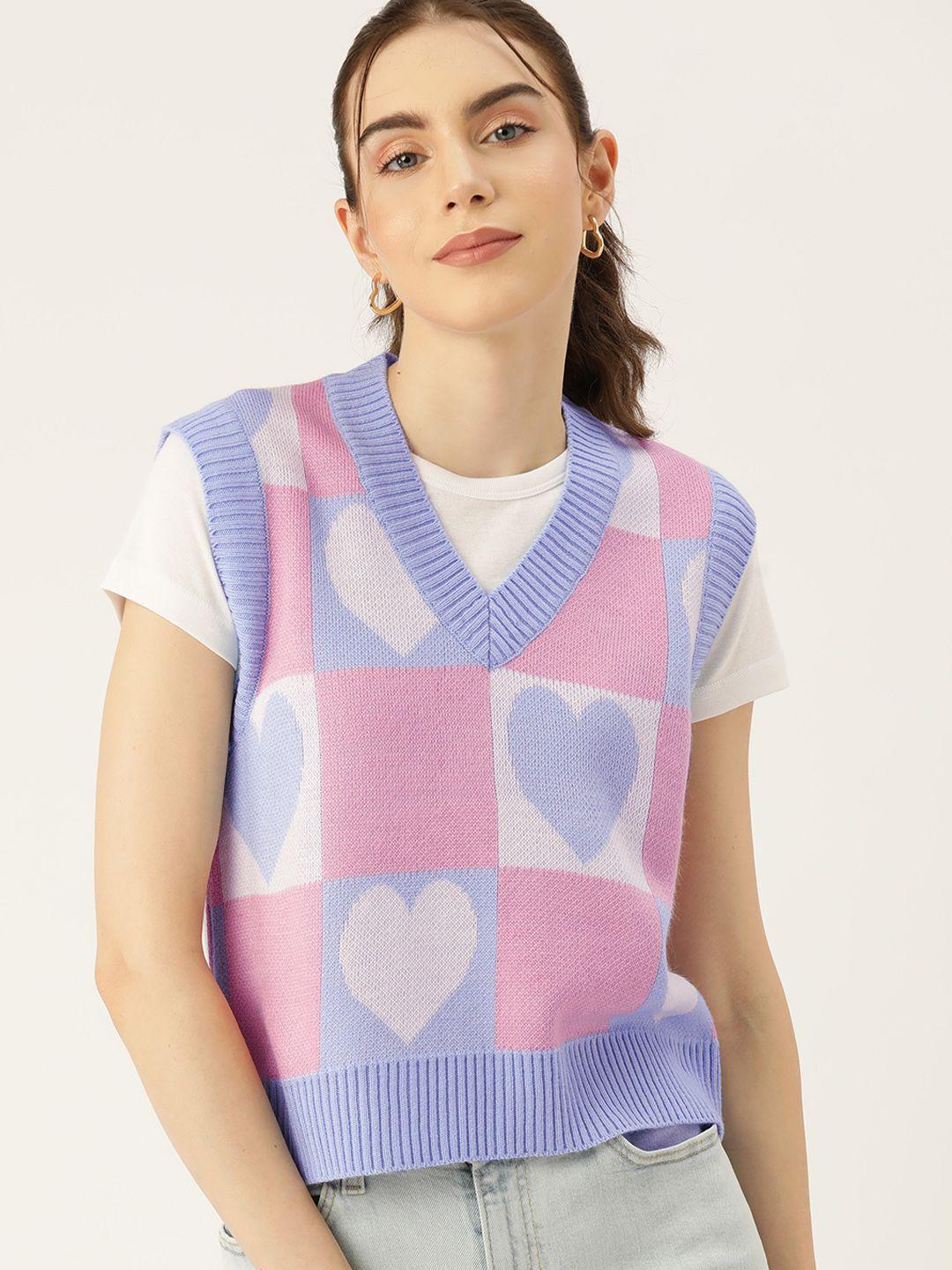 DressBerry Women Conversational Checked Acrylic Sweater Vest