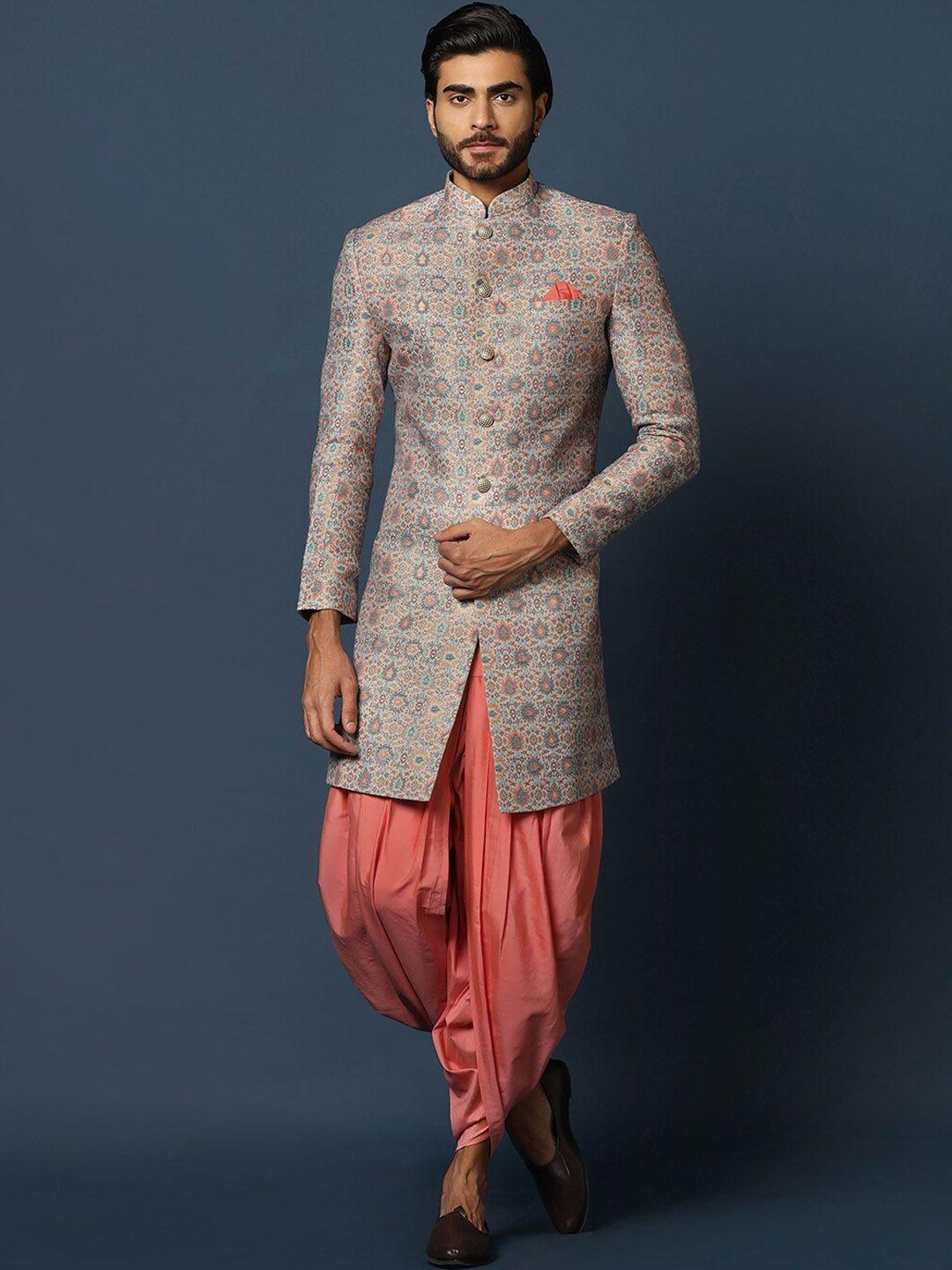 KISAH Self-Design Cotton Sherwani Set