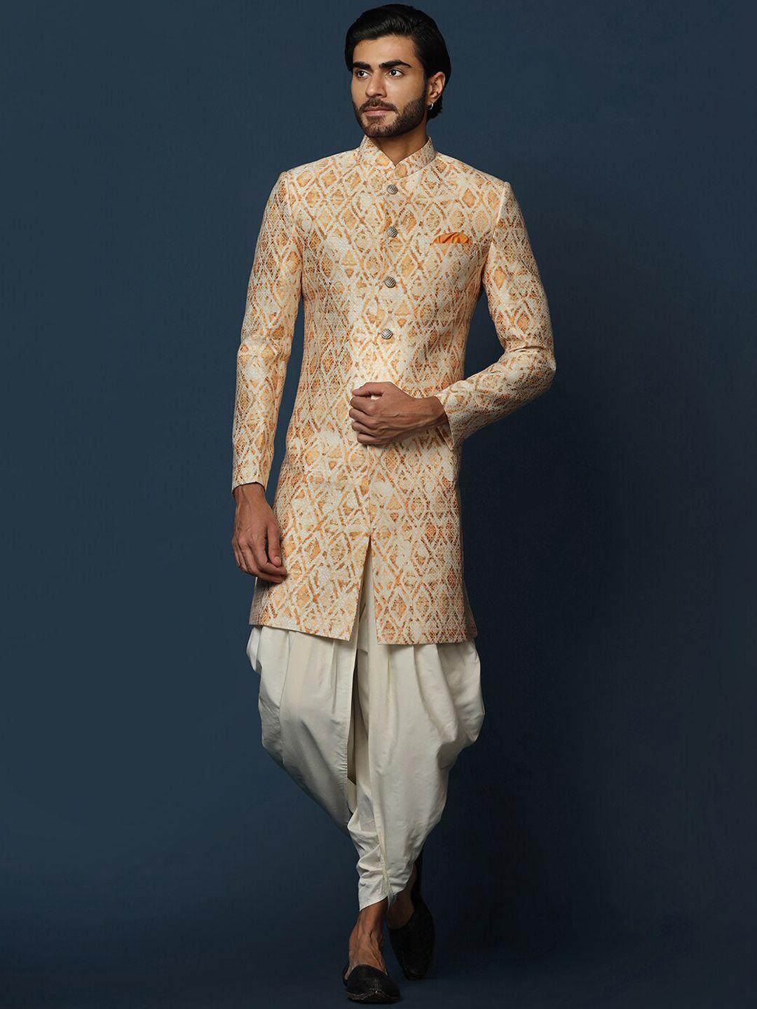 kisah-self-design-cotton-sherwani-set