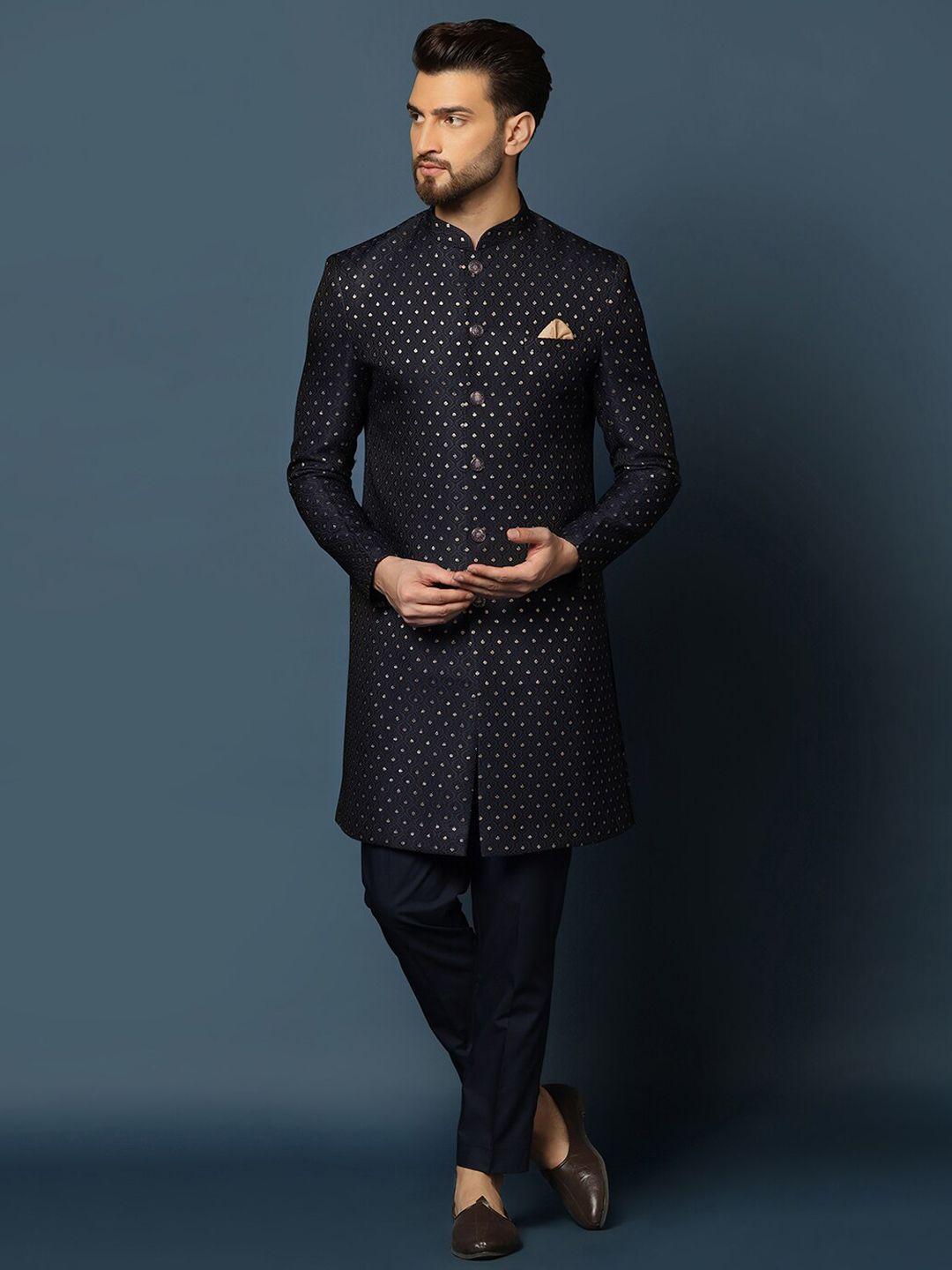 kisah-men-ethnic-motifs-woven-design-pure-cotton-sherwani-with-trouser
