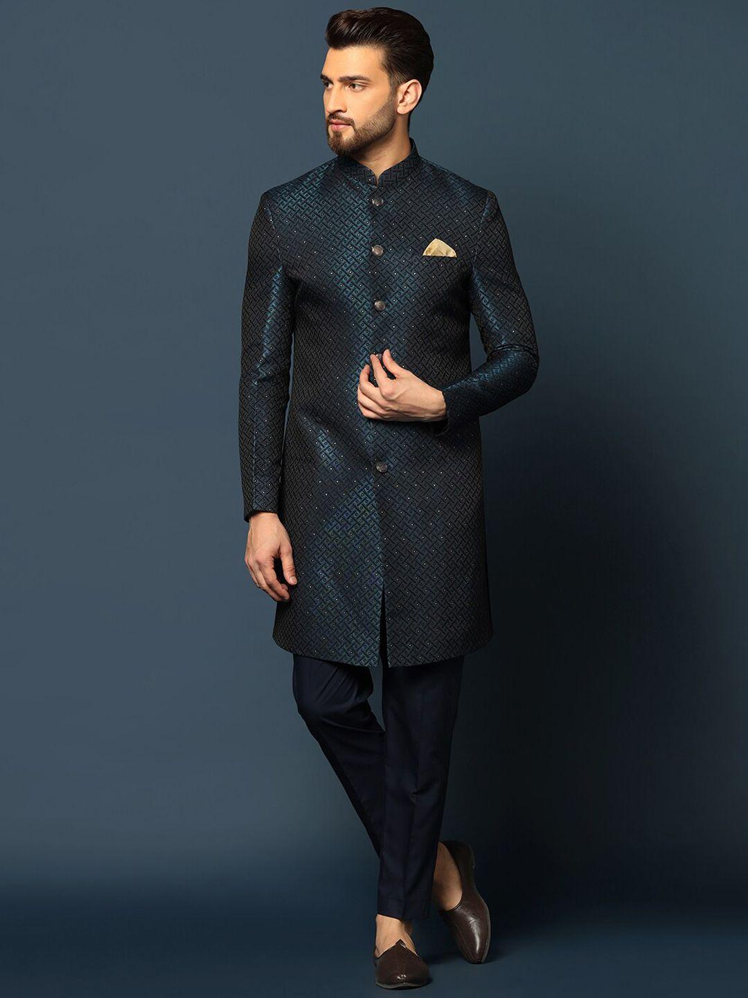 KISAH Men Self-Design Cotton Sherwani Set