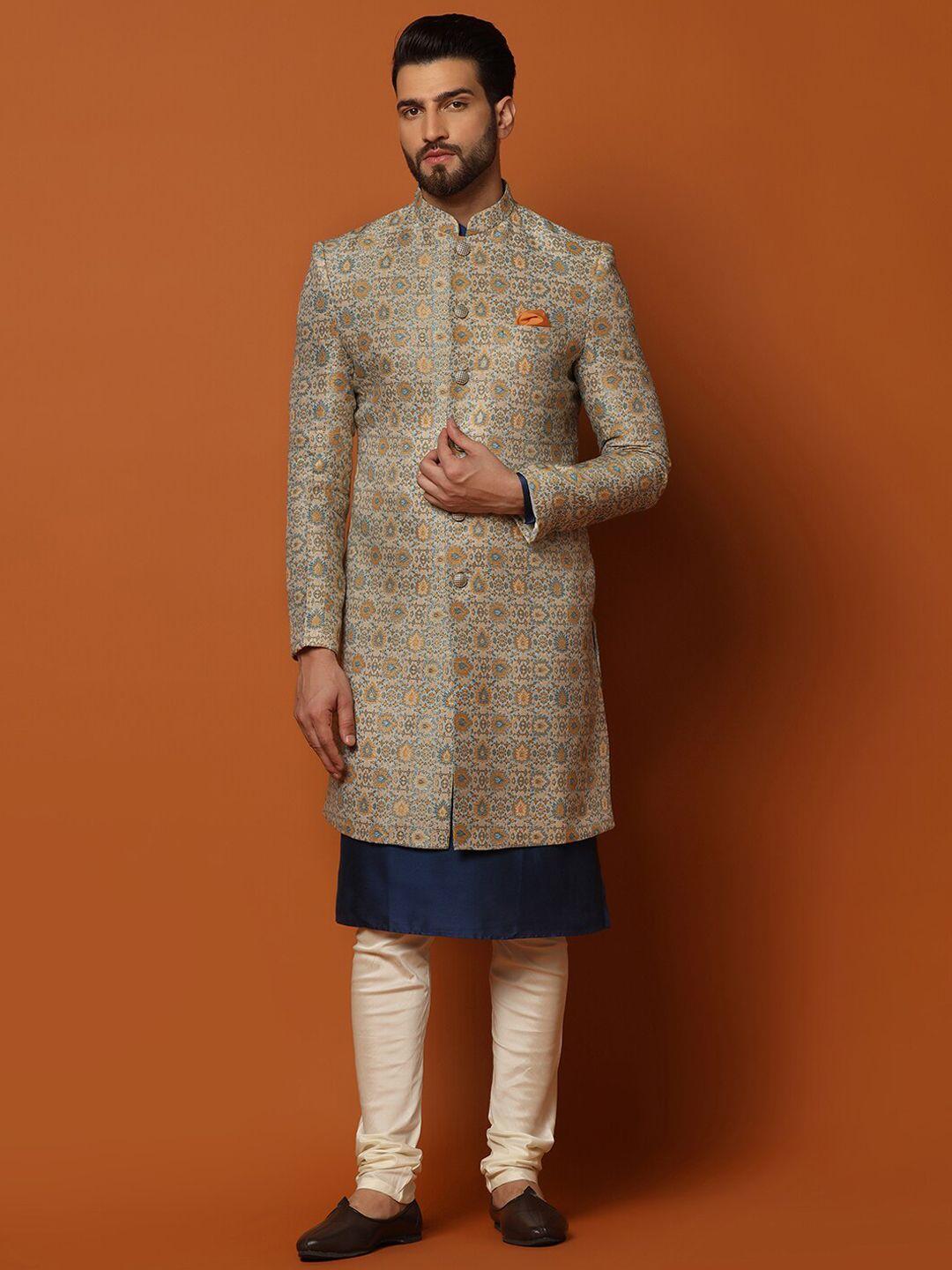 KISAH Woven-Design Cotton Sherwani Set