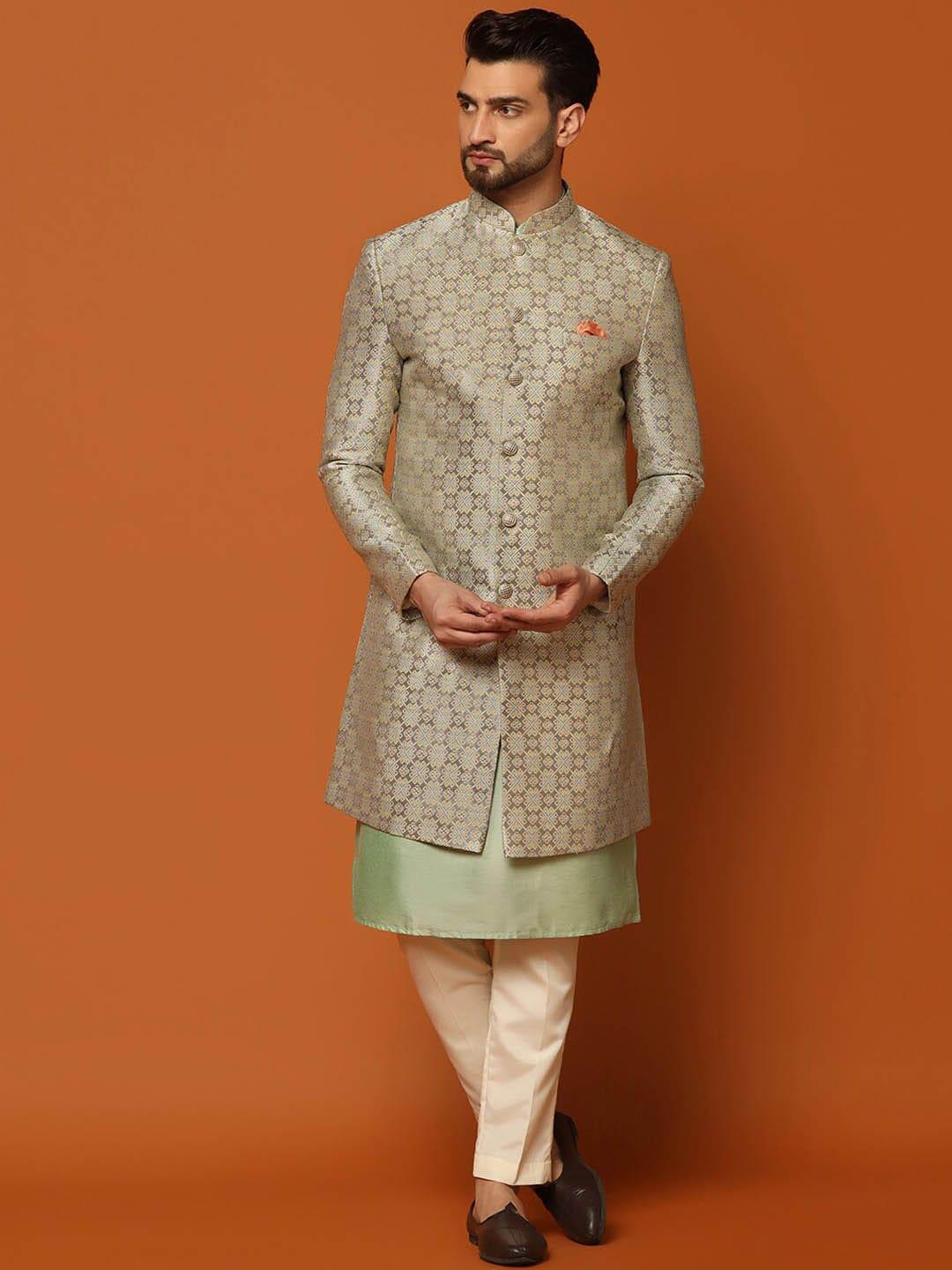 KISAH Woven-Design Cotton Sherwani Set