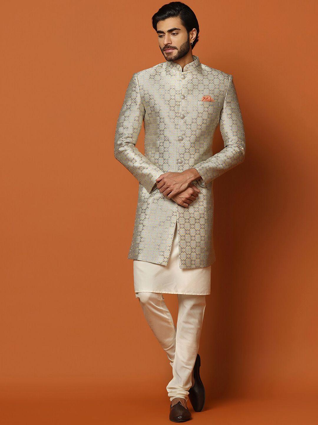 KISAH Woven Design Cotton Sherwani Set