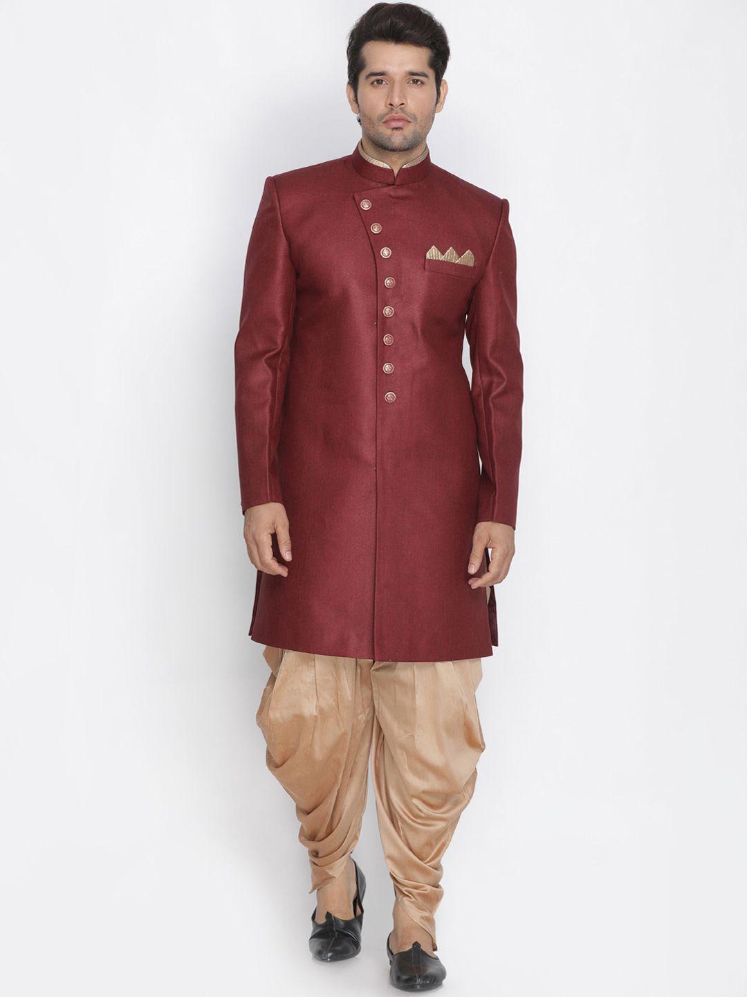 vm-mandarin-collar-jute-cotton-slim-fit-sherwani-set