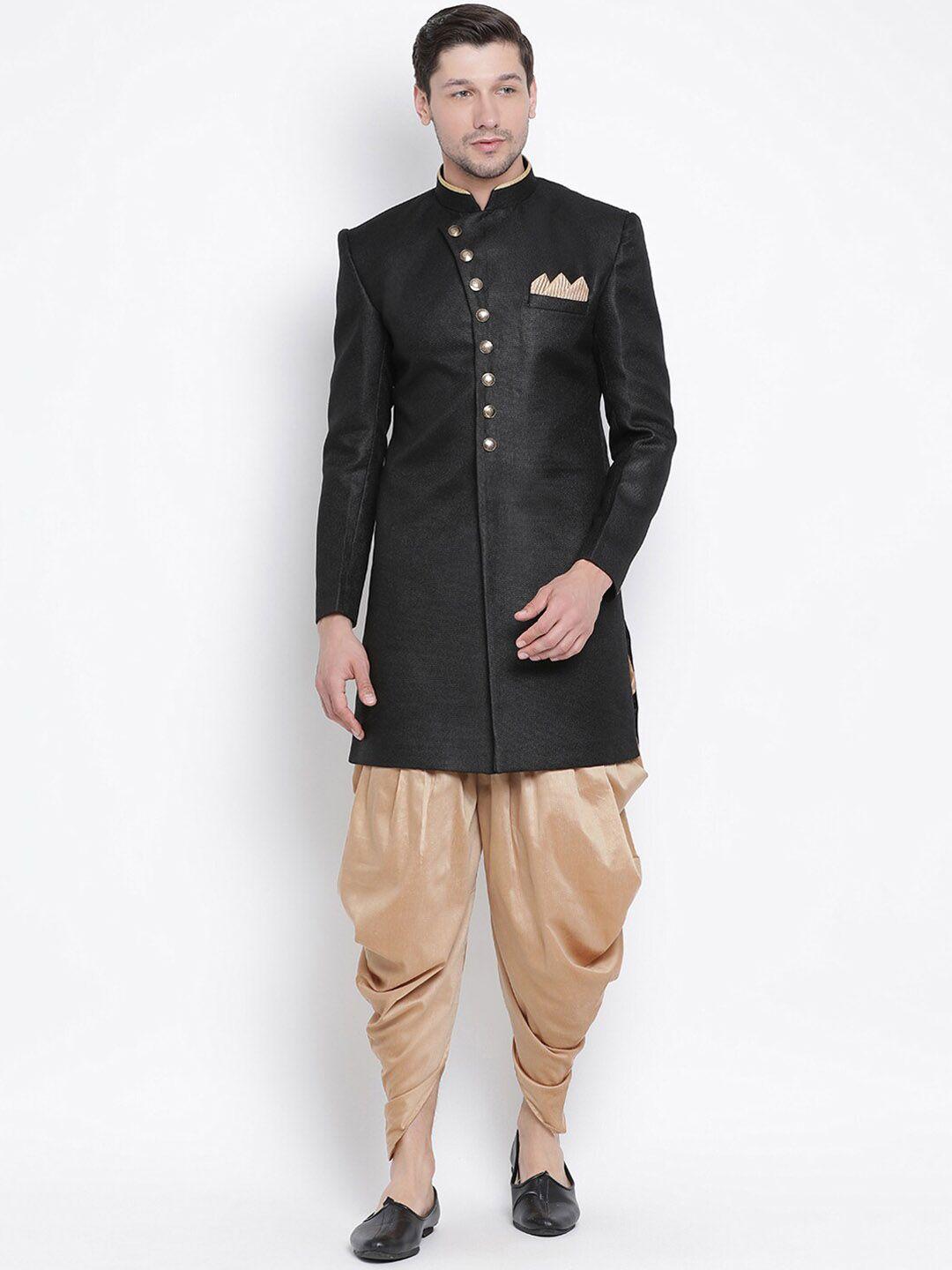 vm-mandarin-collar-jute-cotton-slim-fit-indowestern-sherwani-set