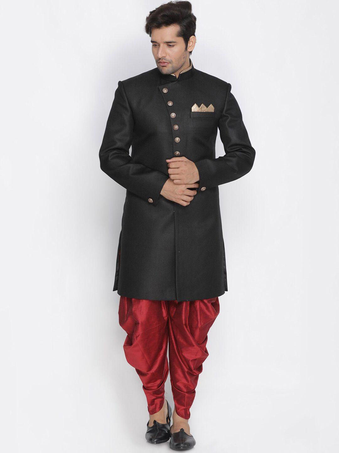 vm-mandarin-collar-jute-cotton-slim-fit-indowestern-sherwani-set