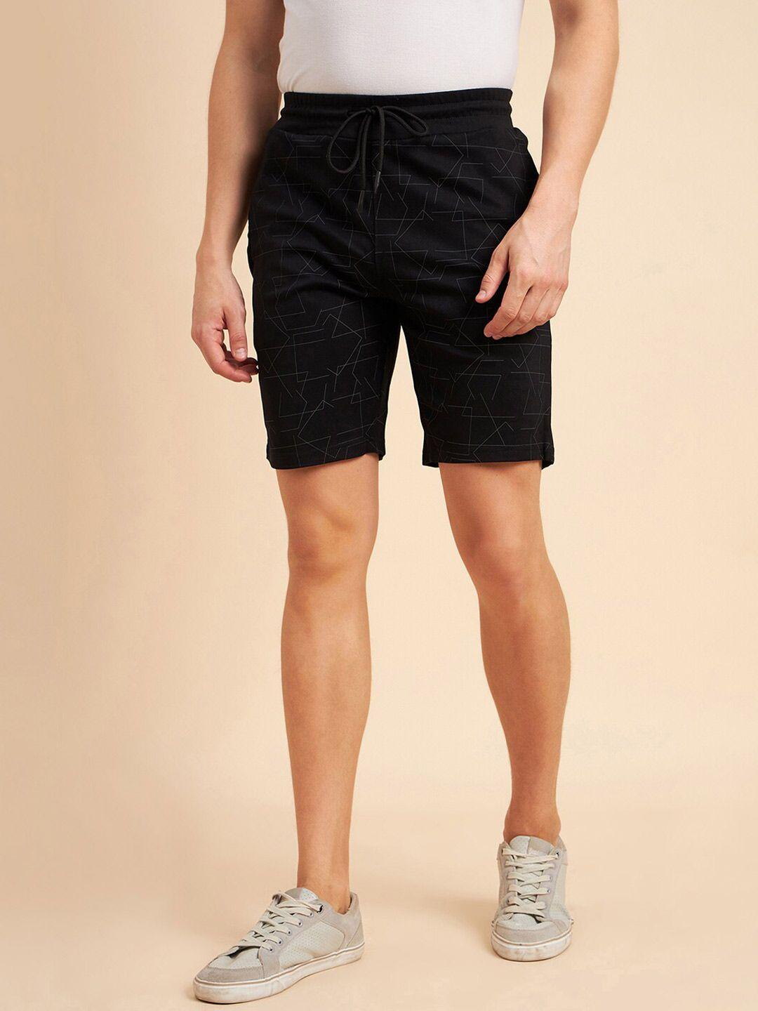 sweet-dreams-men-black-mid-rise-geometric-printed-shorts