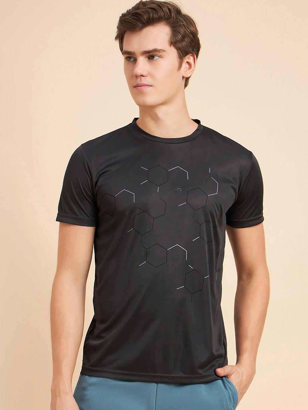 Sweet Dreams Black Dry-Fit Technology Geometric Printed Sports Tshirts