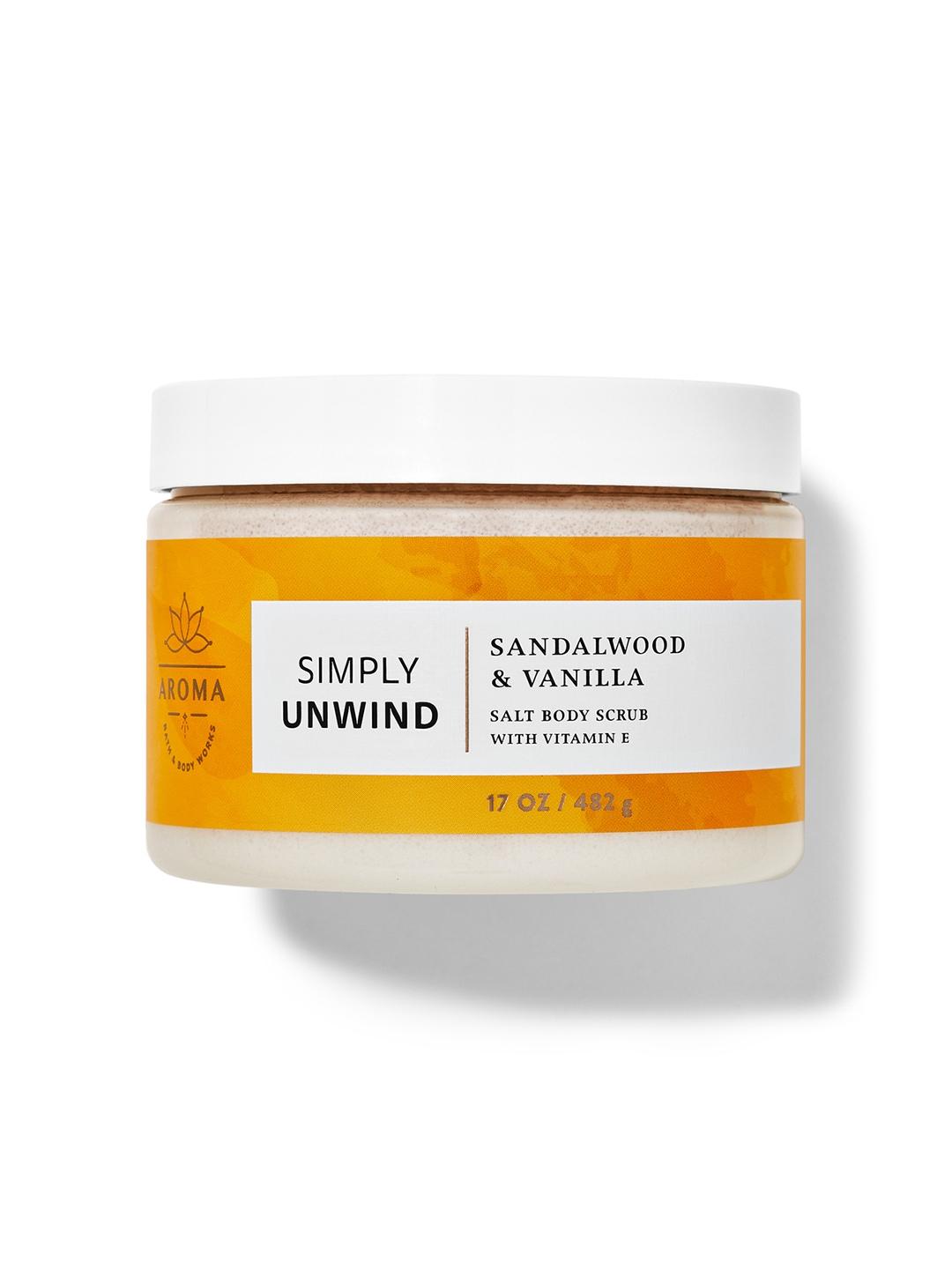 Bath & Body Works Simply Unwind Sandalwood & Vanilla Salt Body Scrub with Vitamin E - 482g