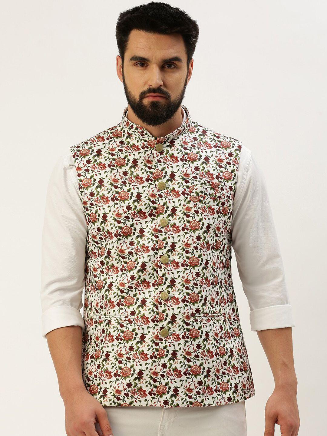 SHOWOFF Floral Printed Mandarin Collar Nehru Jackets