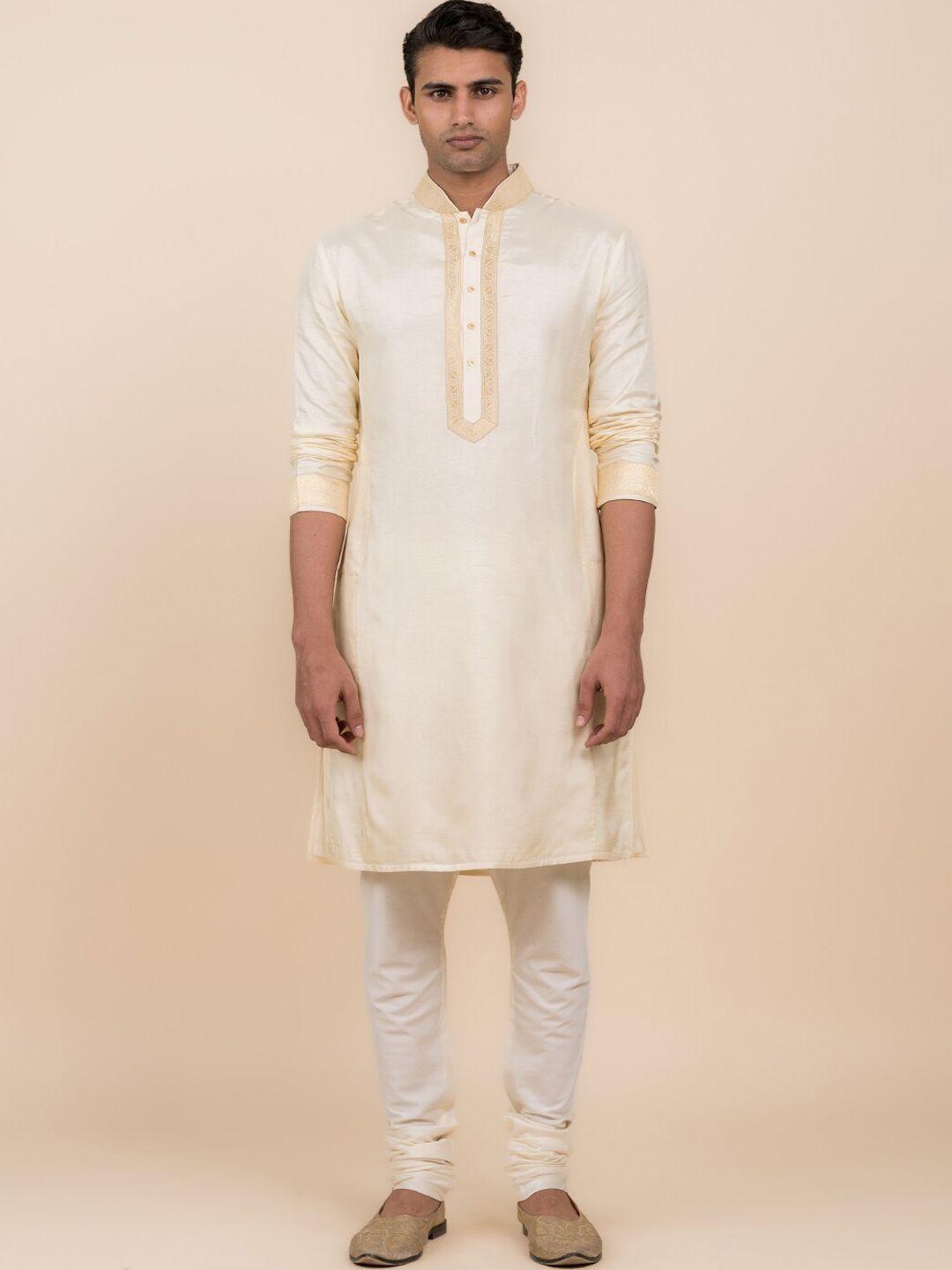 tasva-mandarin-collar-ethnic-motifs-yoke-design-regular-kurta-with-churidar