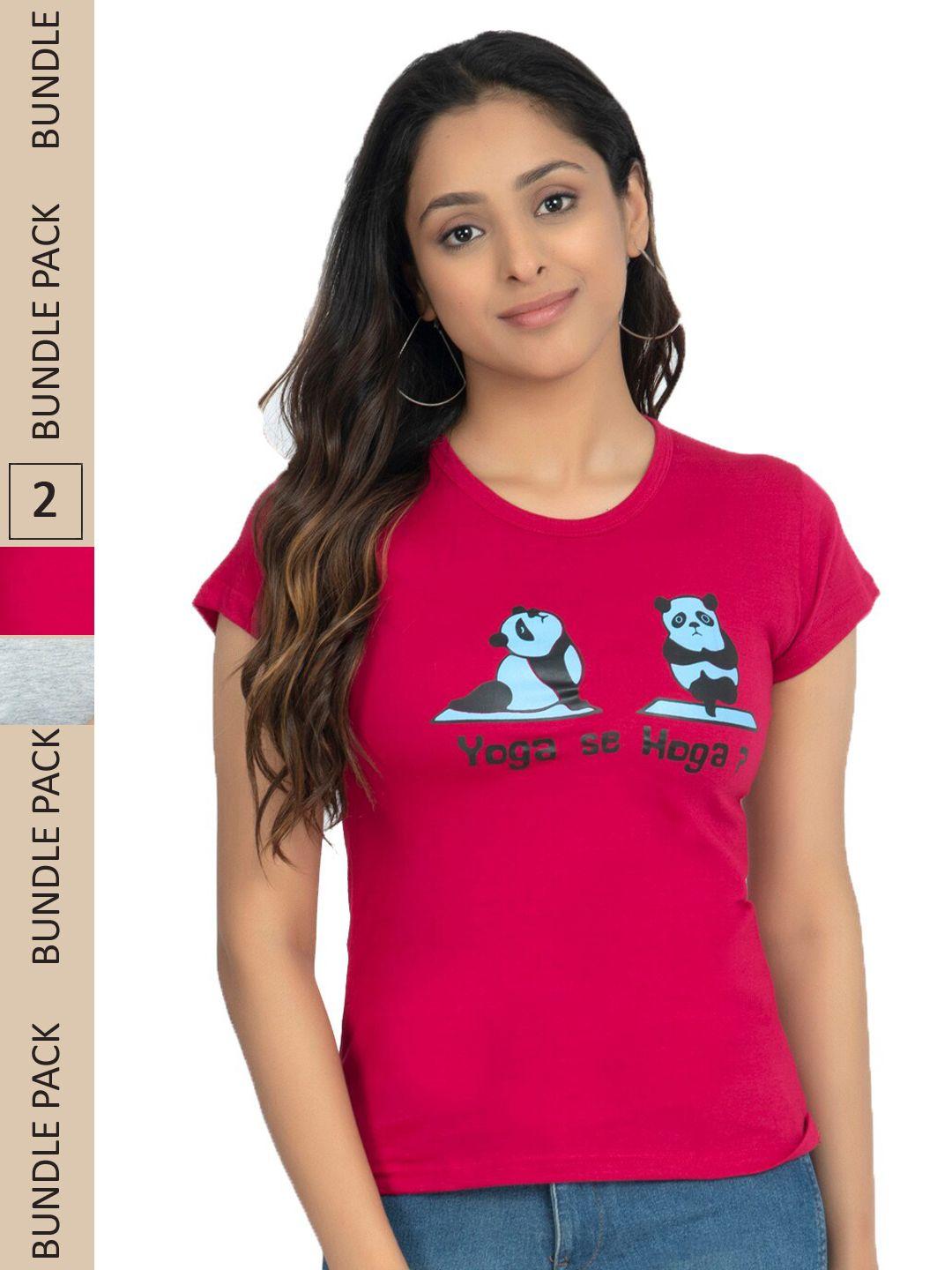 IndiWeaves Women Pack Of 2 Printed Cotton T-shirt
