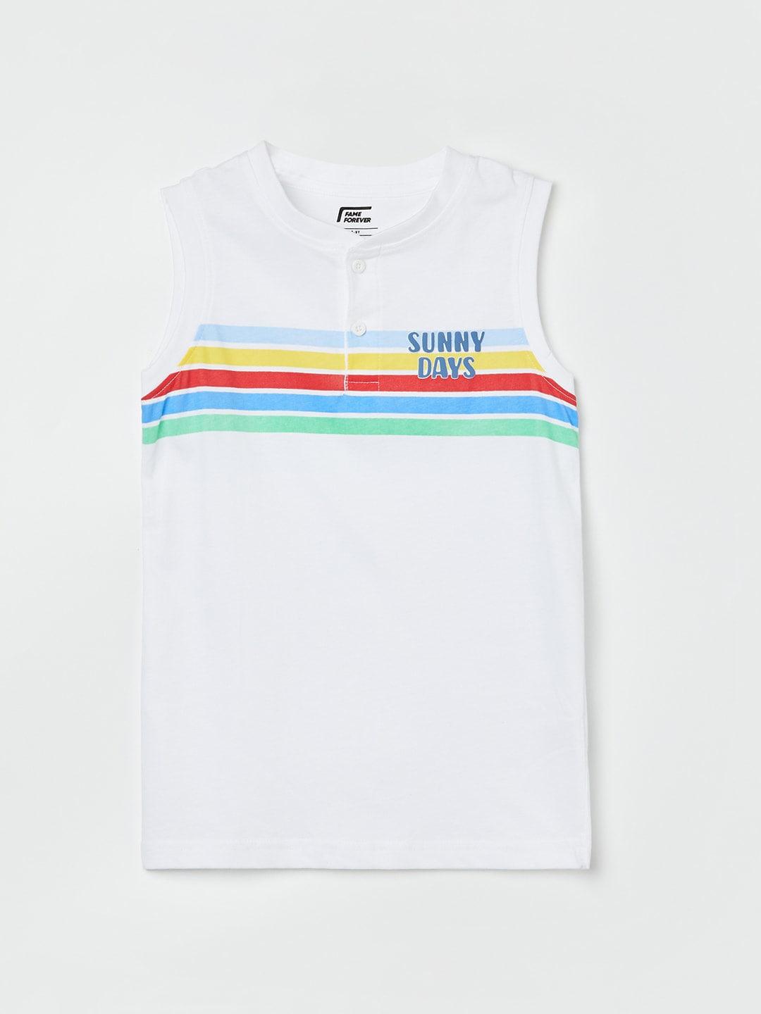 Fame Forever by Lifestyle Boys Striped Henley Neck Pure Cotton T-shirt