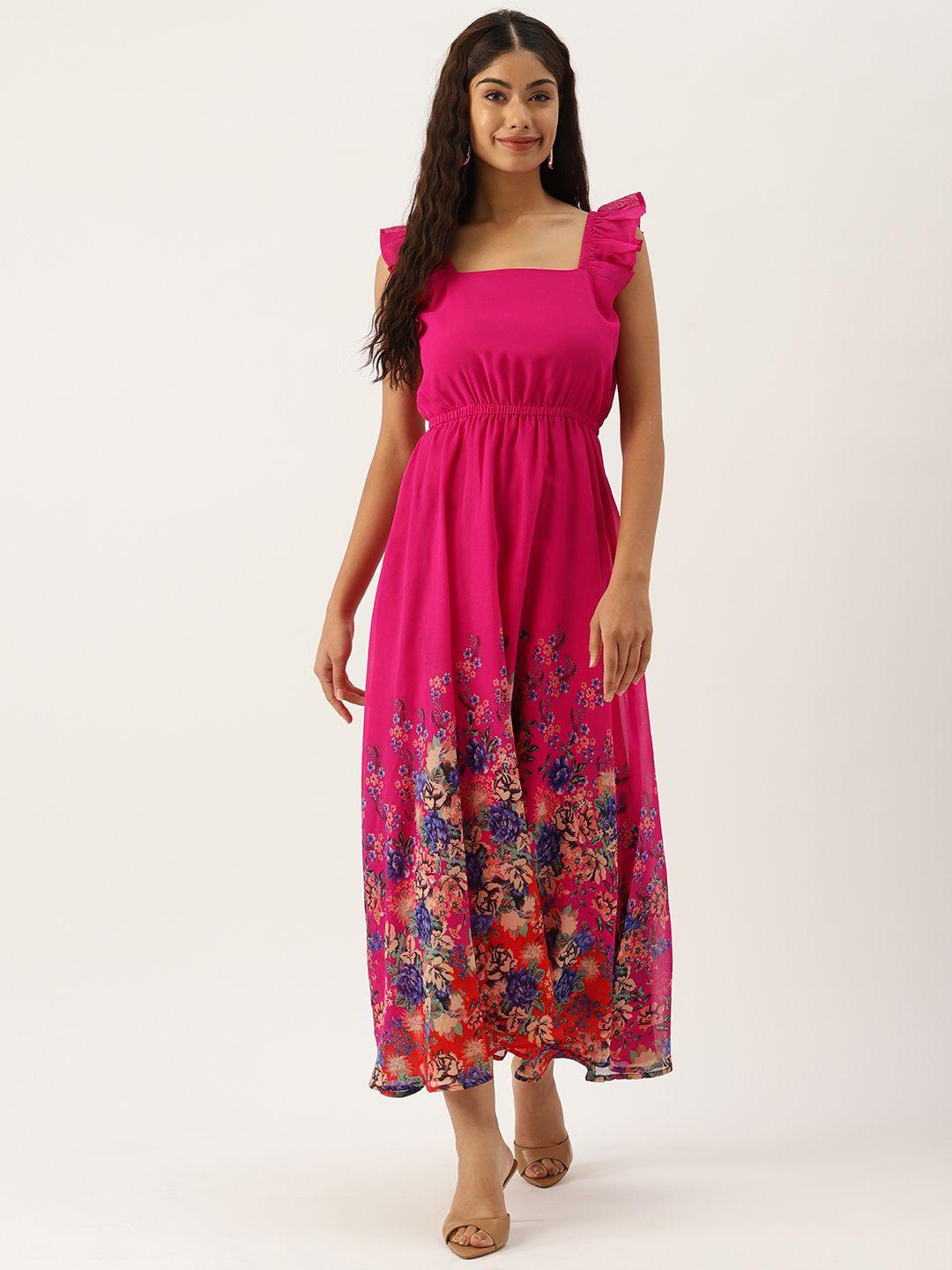 Deewa Floral Print Georgette Fit & Flare Maxi Dress