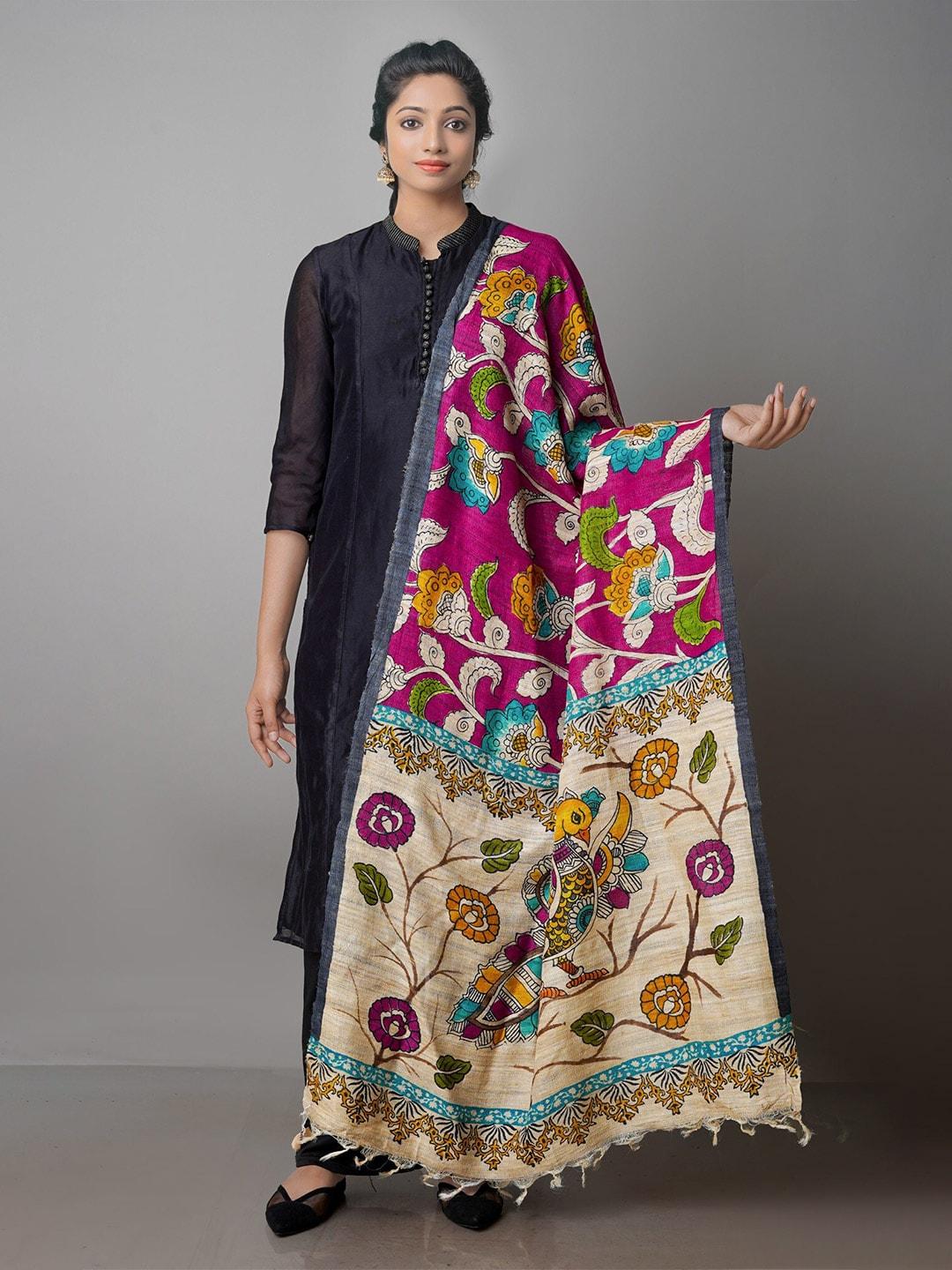 unnati-silks-ethnic-motifs-printed-tussar-jute-cotton-silk-kalamkari-dupatta