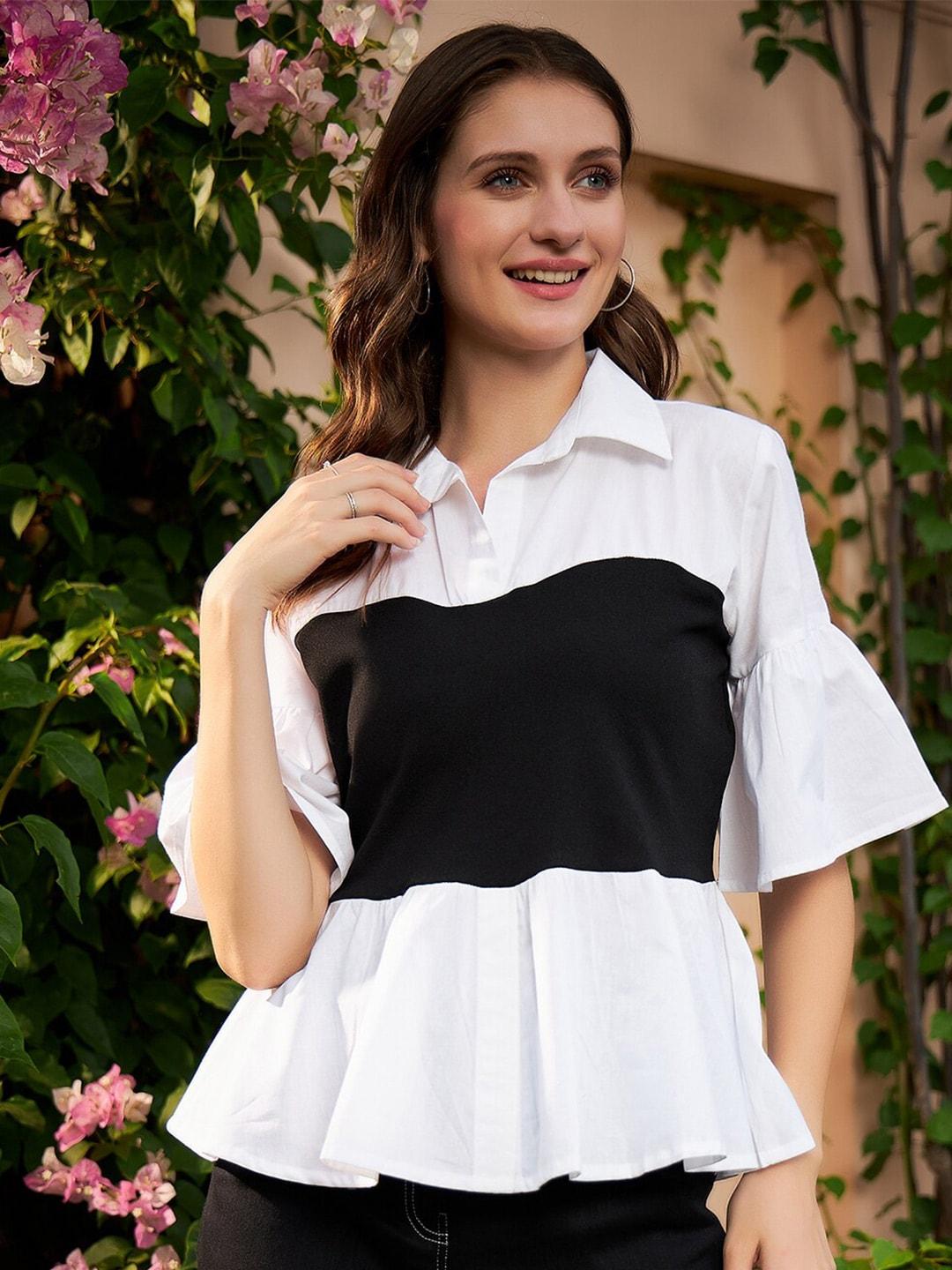 athena-white-&-black-colourblocked-pure-cotton-peplum-top
