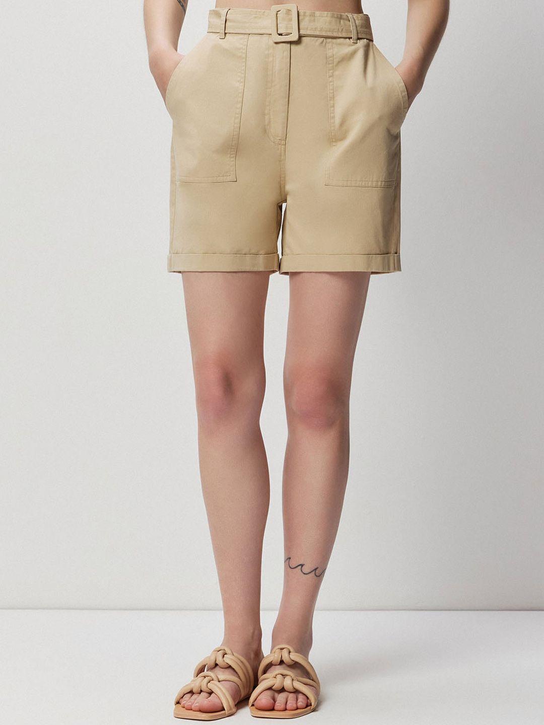 COVER STORY Women Beige High-Rise Twill Weave Pure Cotton Shorts