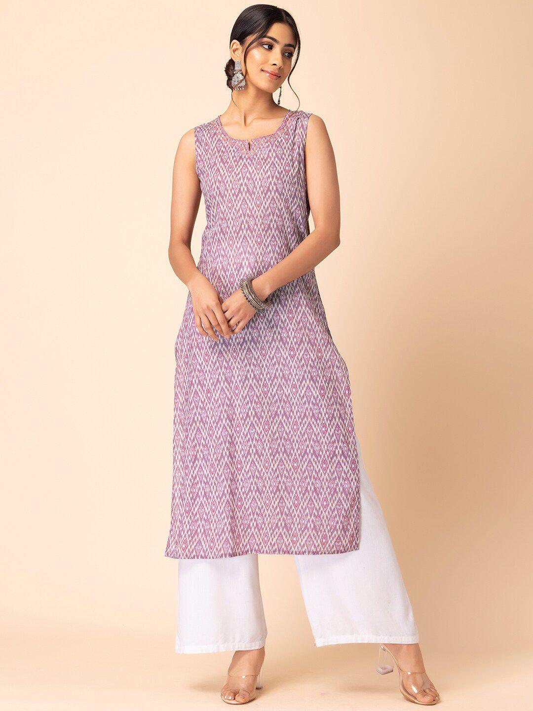 indya-ikat-printed-zari-pure-cotton-straight-kurta
