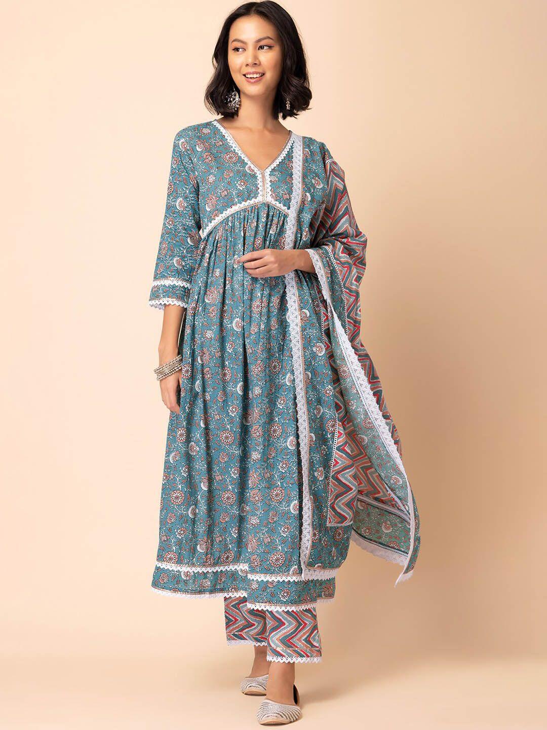 indya-floral-printed-a-line-kurta-with-trouser-&-duupatta
