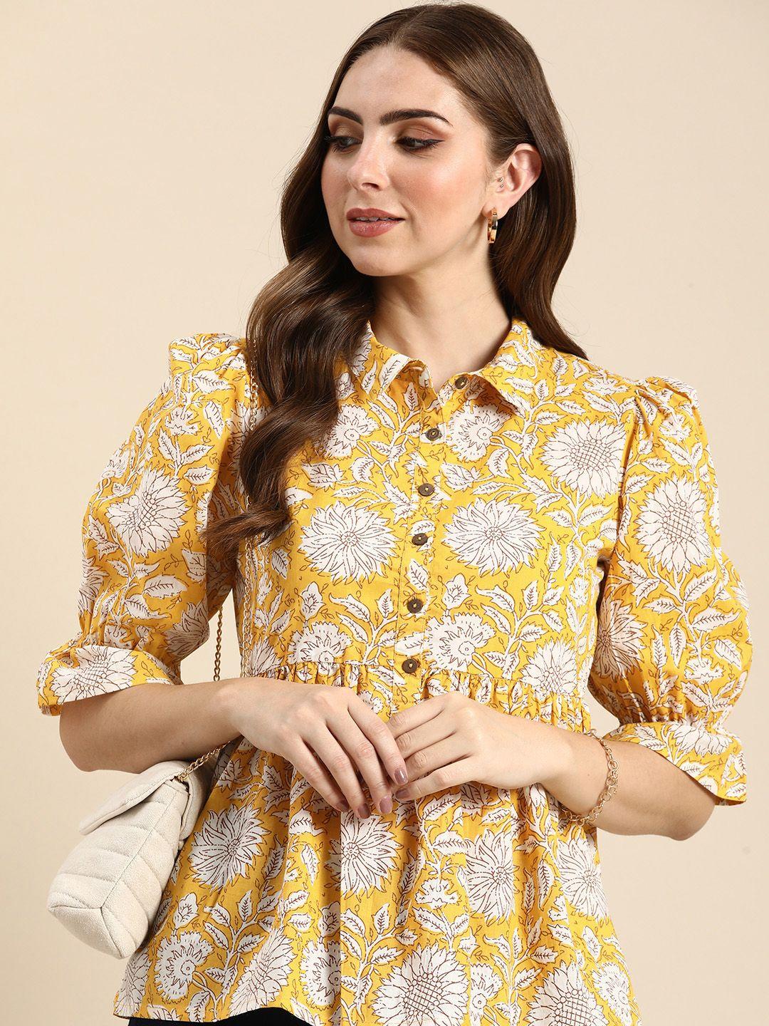 all about you Floral Print Puff Sleeve Pure Cotton Top