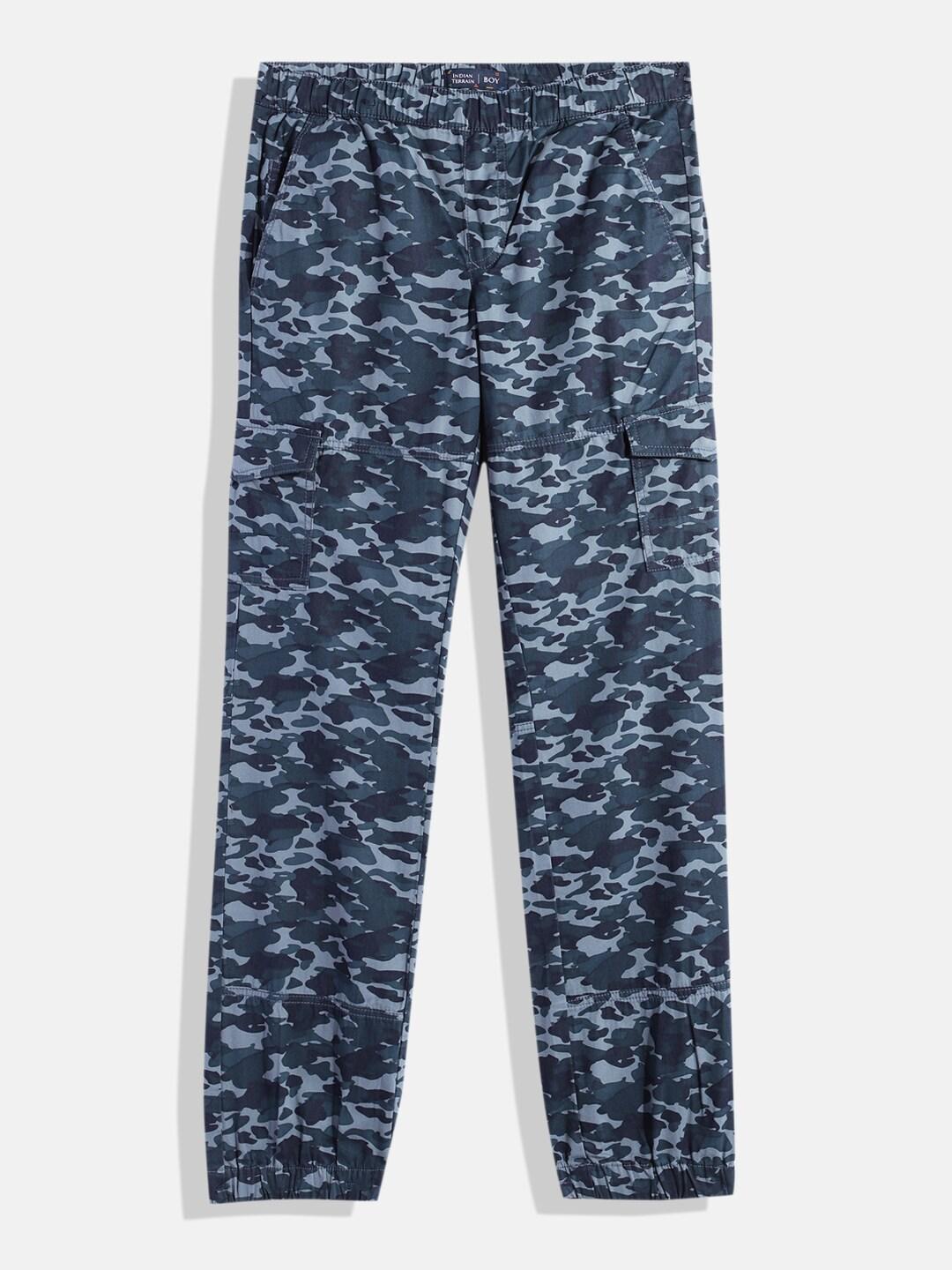 Indian Terrain Boys Camouflage Printed Pure Cotton Cargos Trousers