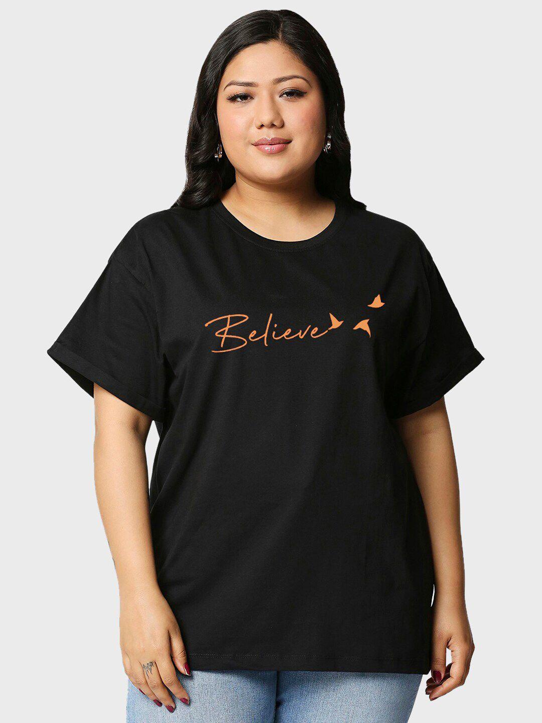 Bewakoof Plus Size Black Typography Printed Oversized Cotton T-Shirt