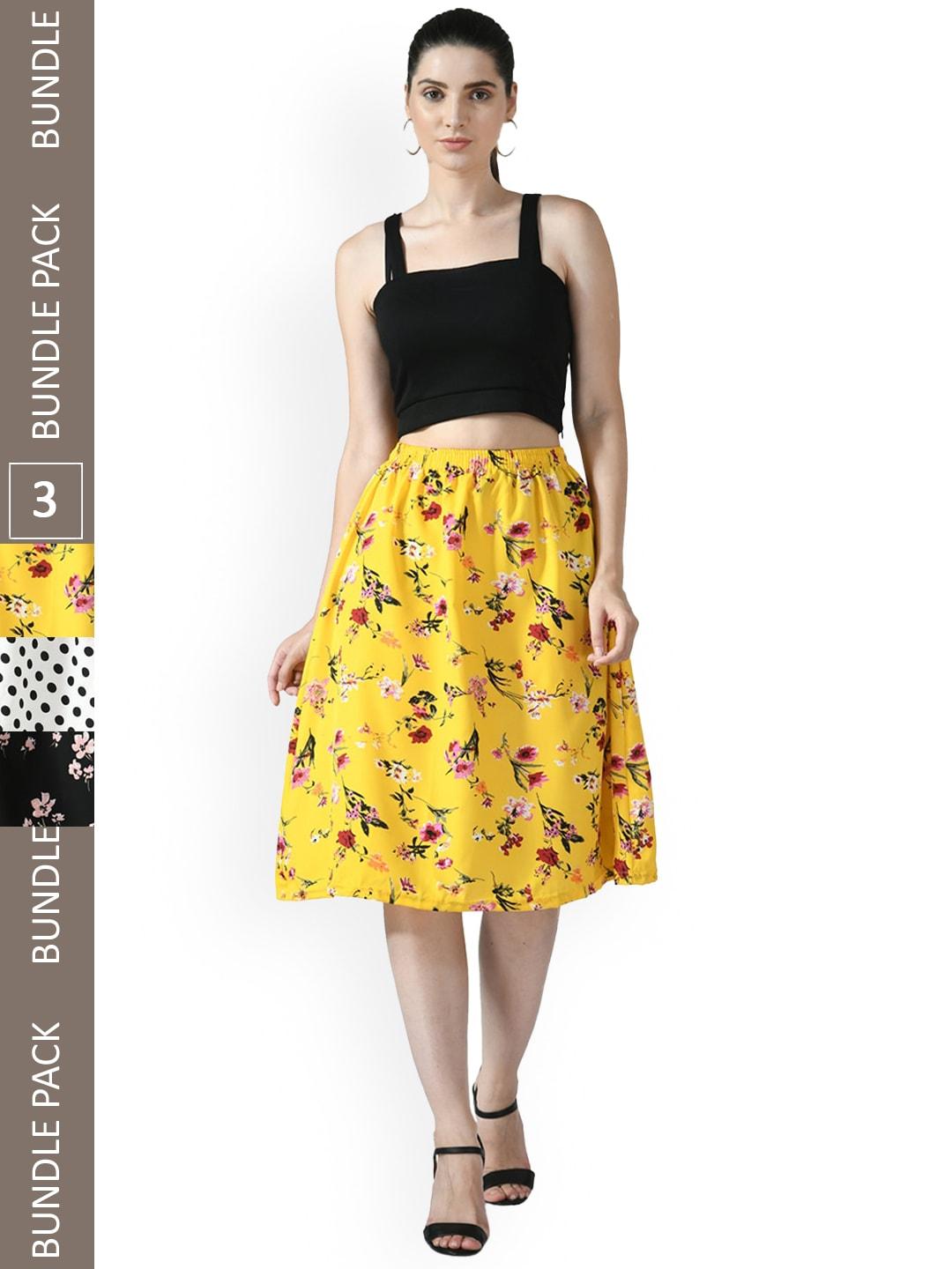 IndiWeaves Pack of 3 Printed Flared Skirts