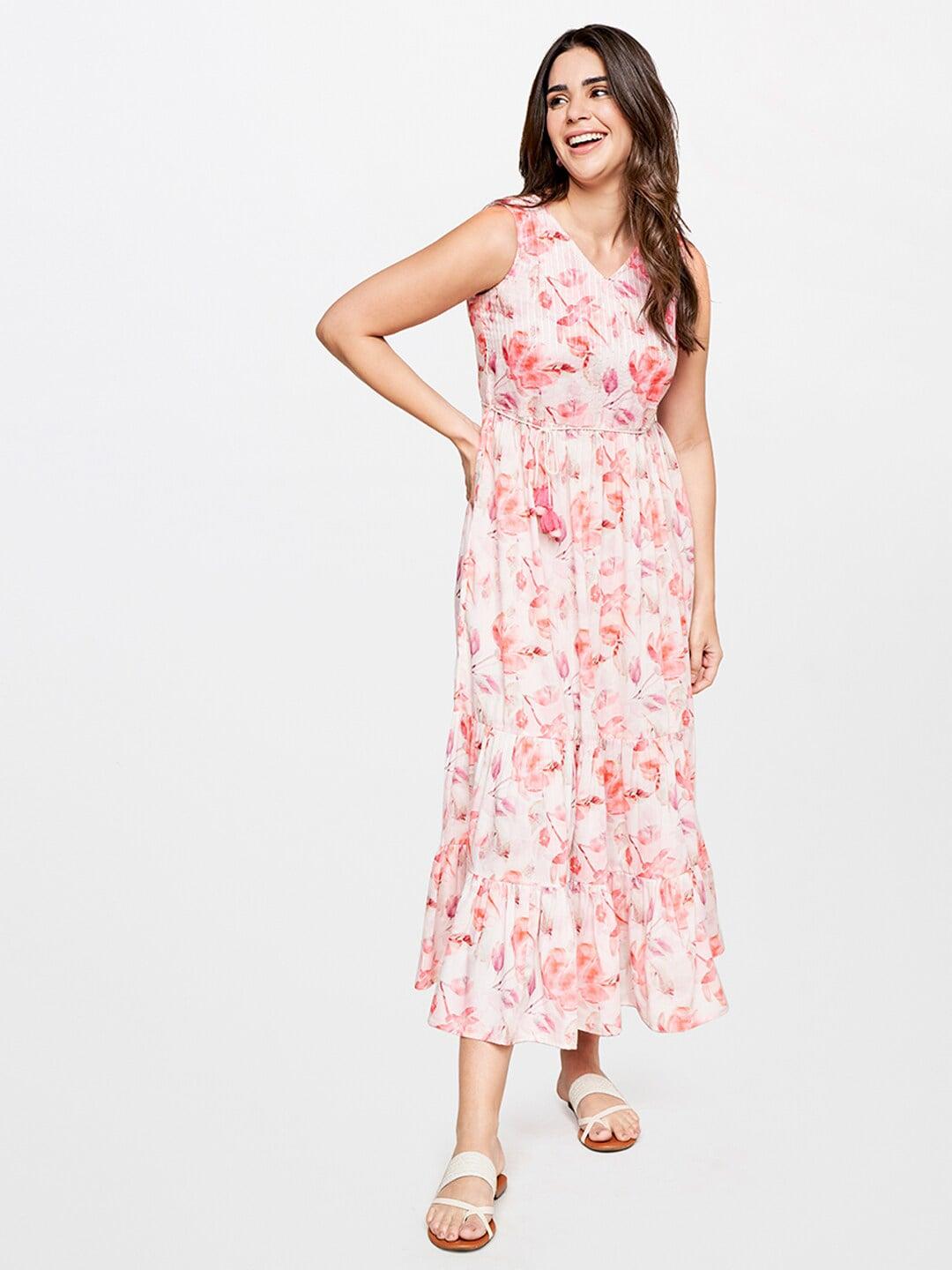 itse-pink-floral-print-a-line-midi-dress