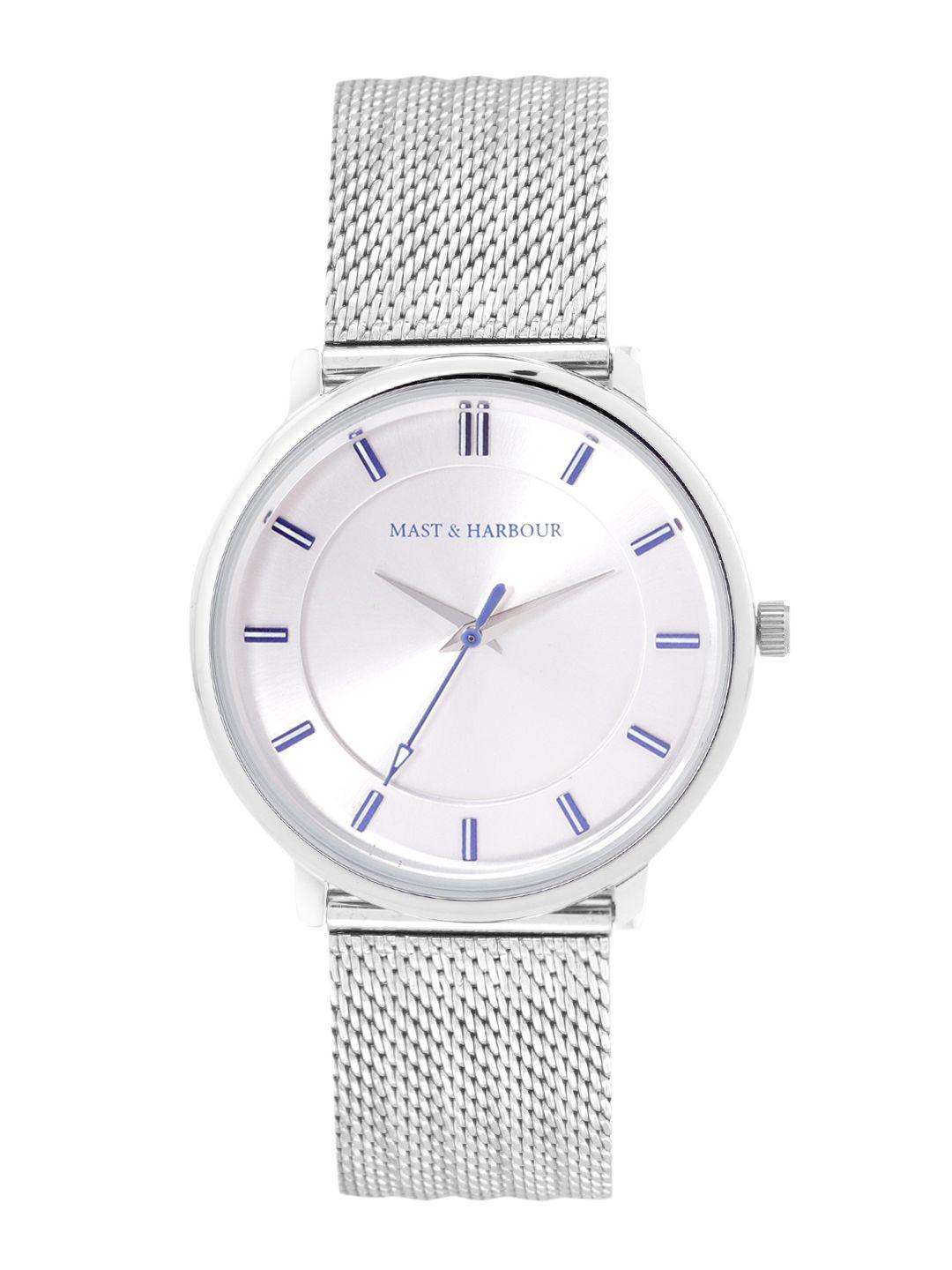mast-&-harbour-unisex-silver-toned-brass-dial-&-silver-toned-stainless-steel-bracelet-style-straps-analogue-watch