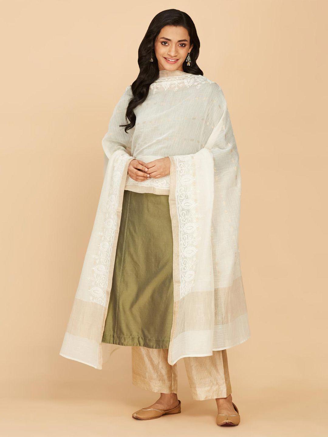 fabindia-white-&-gold-toned-embroidered-cotton-silk-dupatta-with-chikankari