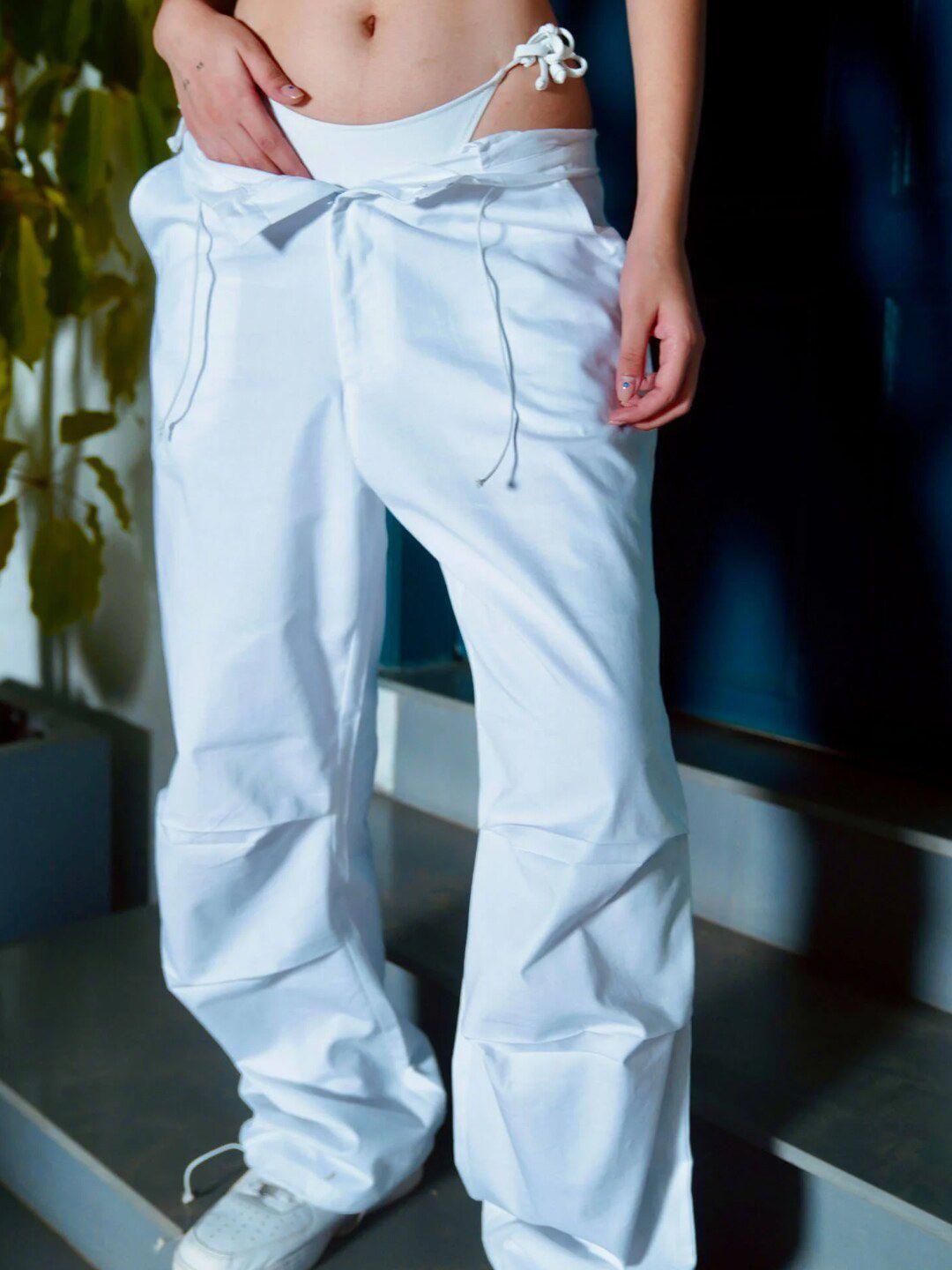 Bonkers Corner Women White Relaxed Fit Cotton Track Pants