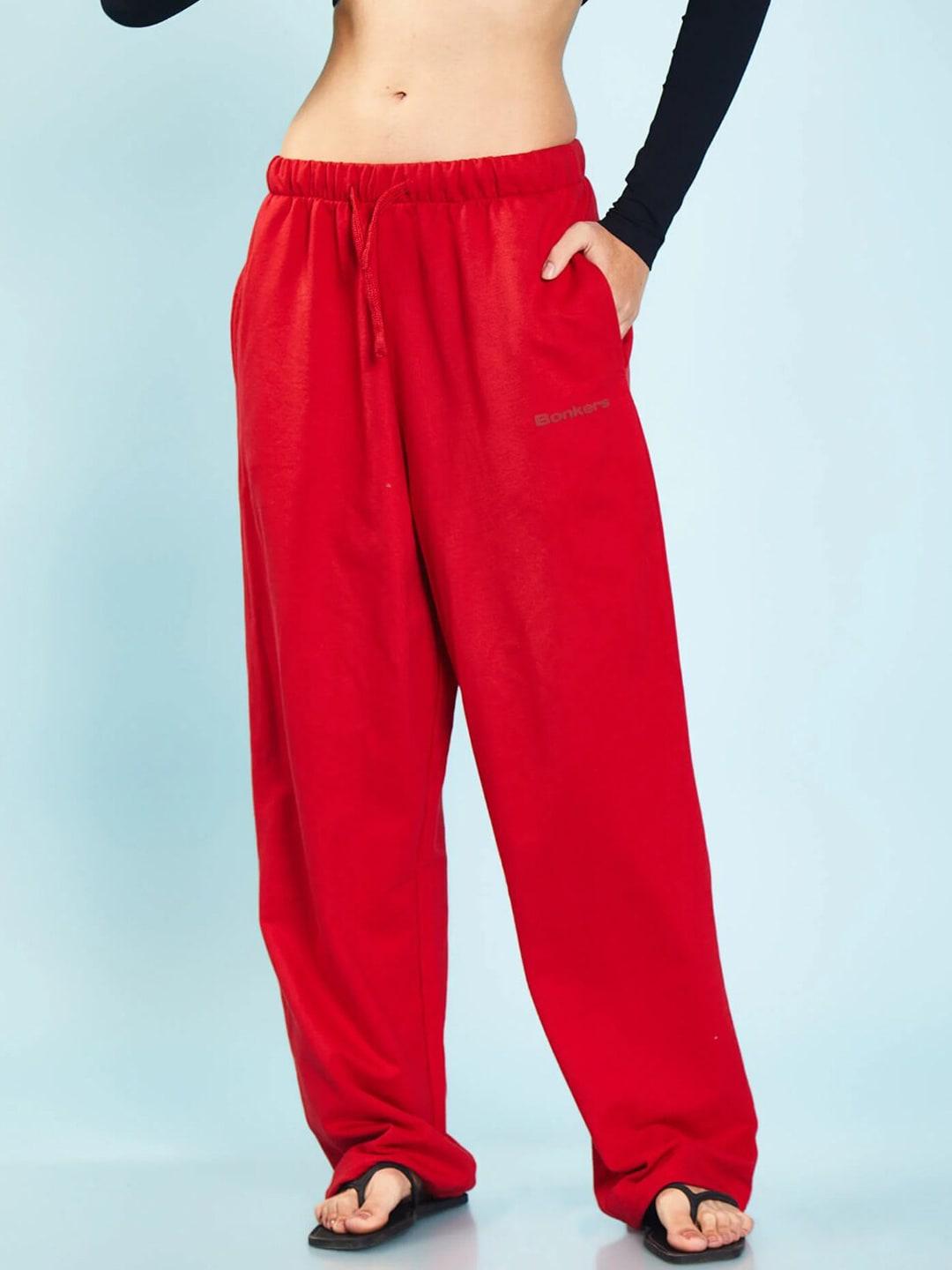 Bonkers Corner Women Red Cotton Relaxed Fit Track Pants