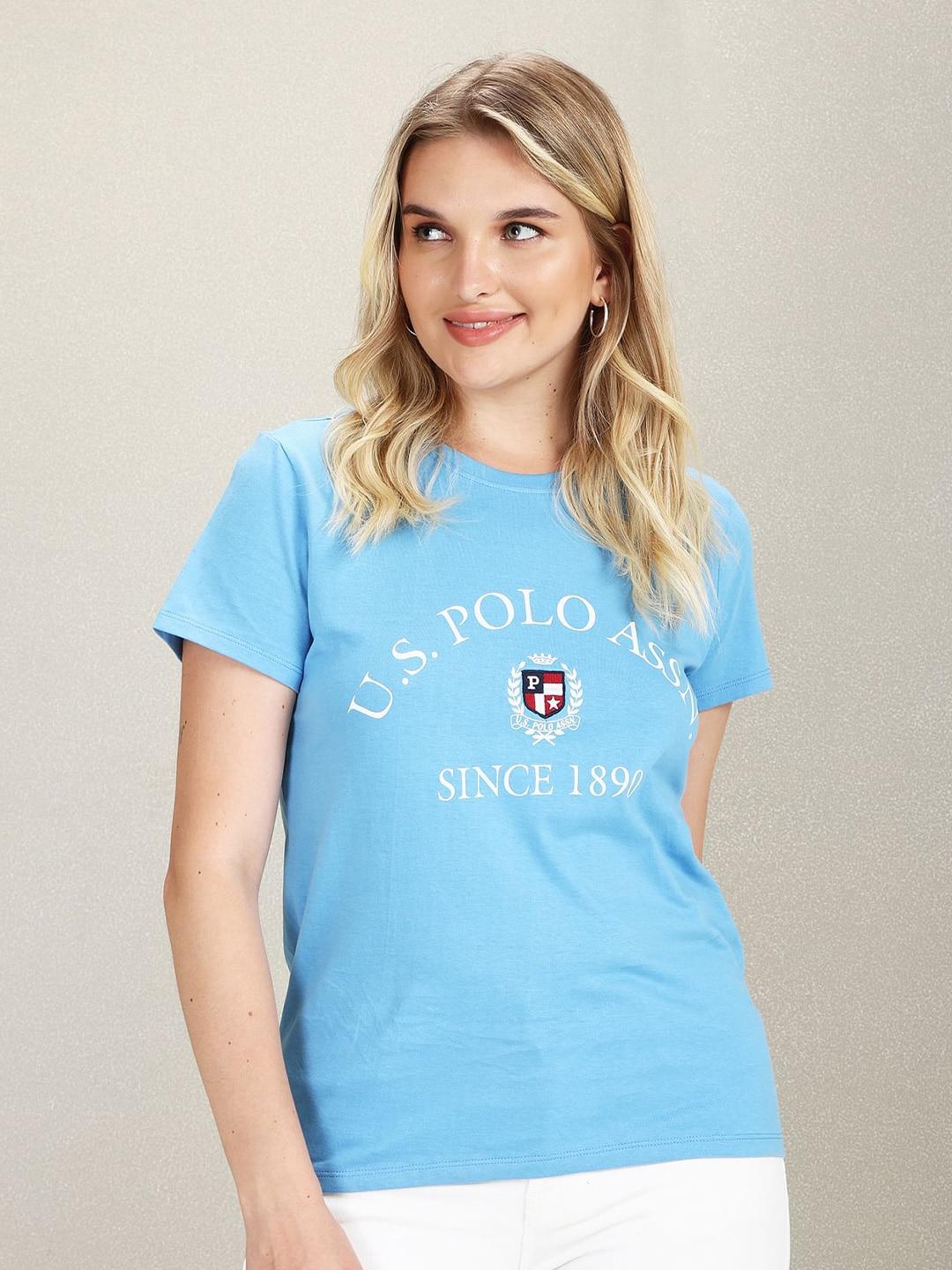 U S Polo Assn Women Women Blue Printed Applique Slim Fit T-shirt