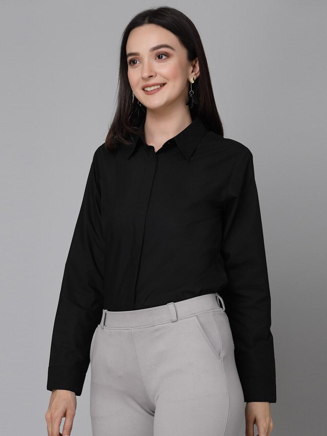 Style Quotient Black Smart Spread Collar Formal Shirt