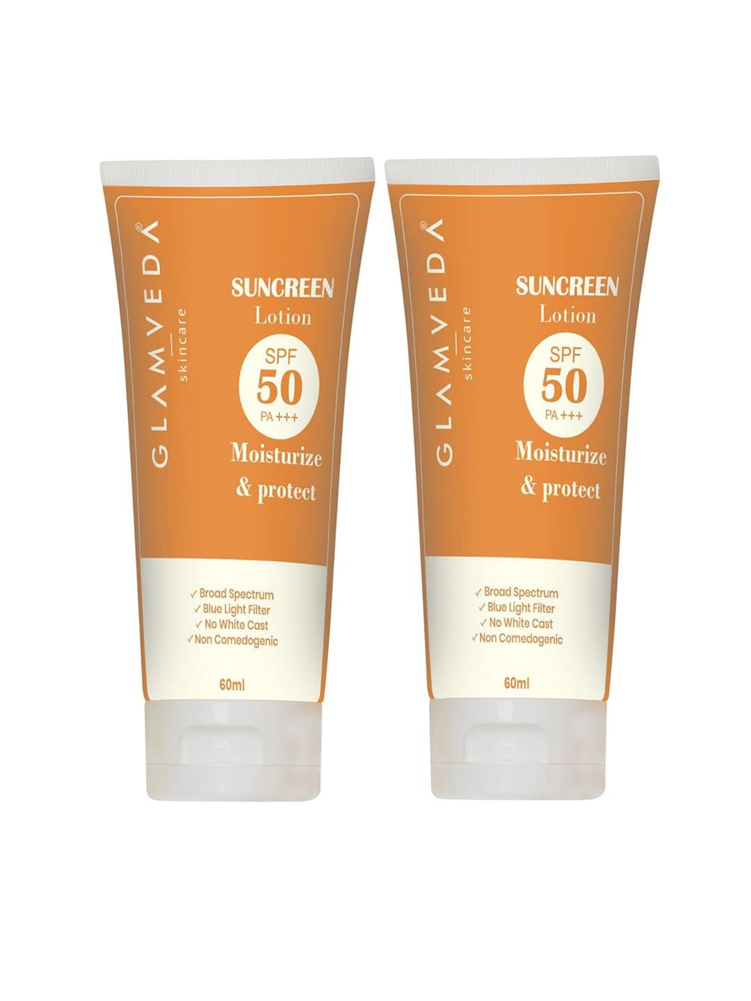 GLAMVEDA Pack of 2 SPF 50 PA+++ Blue Light Filter Sunscreen Lotion - 60 ml Each